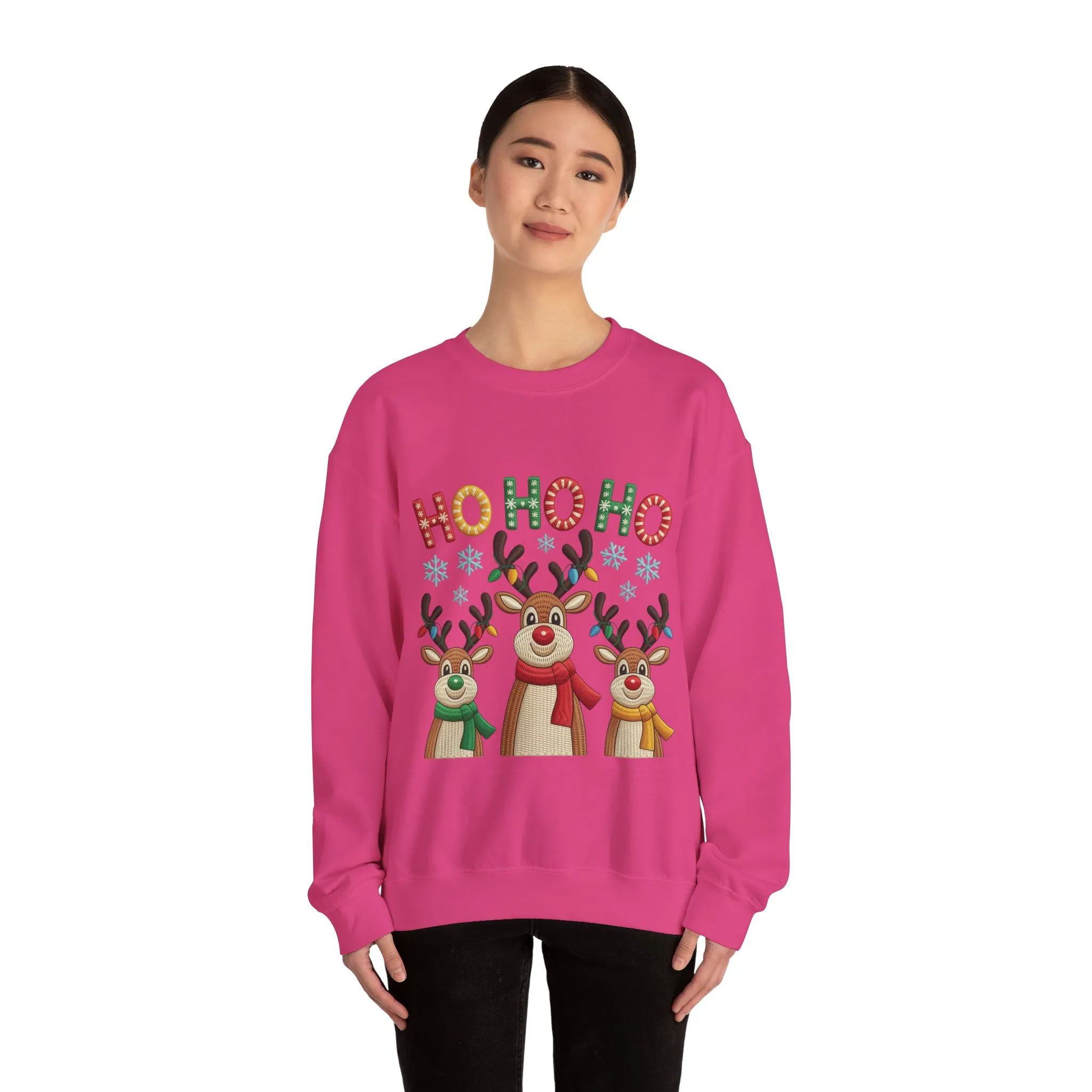 Ho Ho Ho Reindeer Christmas Sweatshirt, Cute Holiday Pullover for Women - Image 23