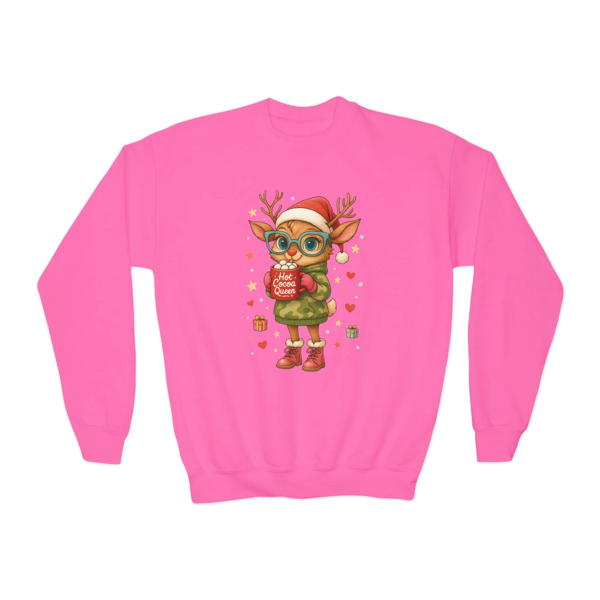 Hot Cocoa Queen Christmas Sweatshirt for Girls, Cute Holiday Reindeer Jumper - Image 15