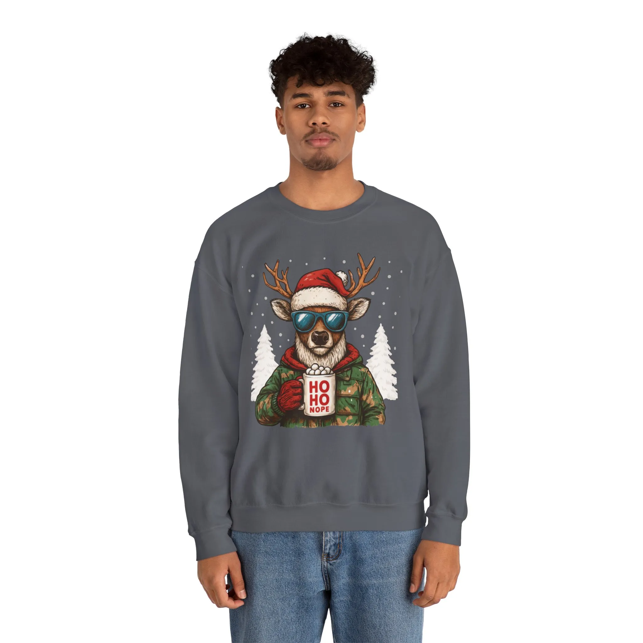 Men's HO HO NOPE Funny Christmas T-Shirt, Cool Reindeer Holiday Tee - Image 20