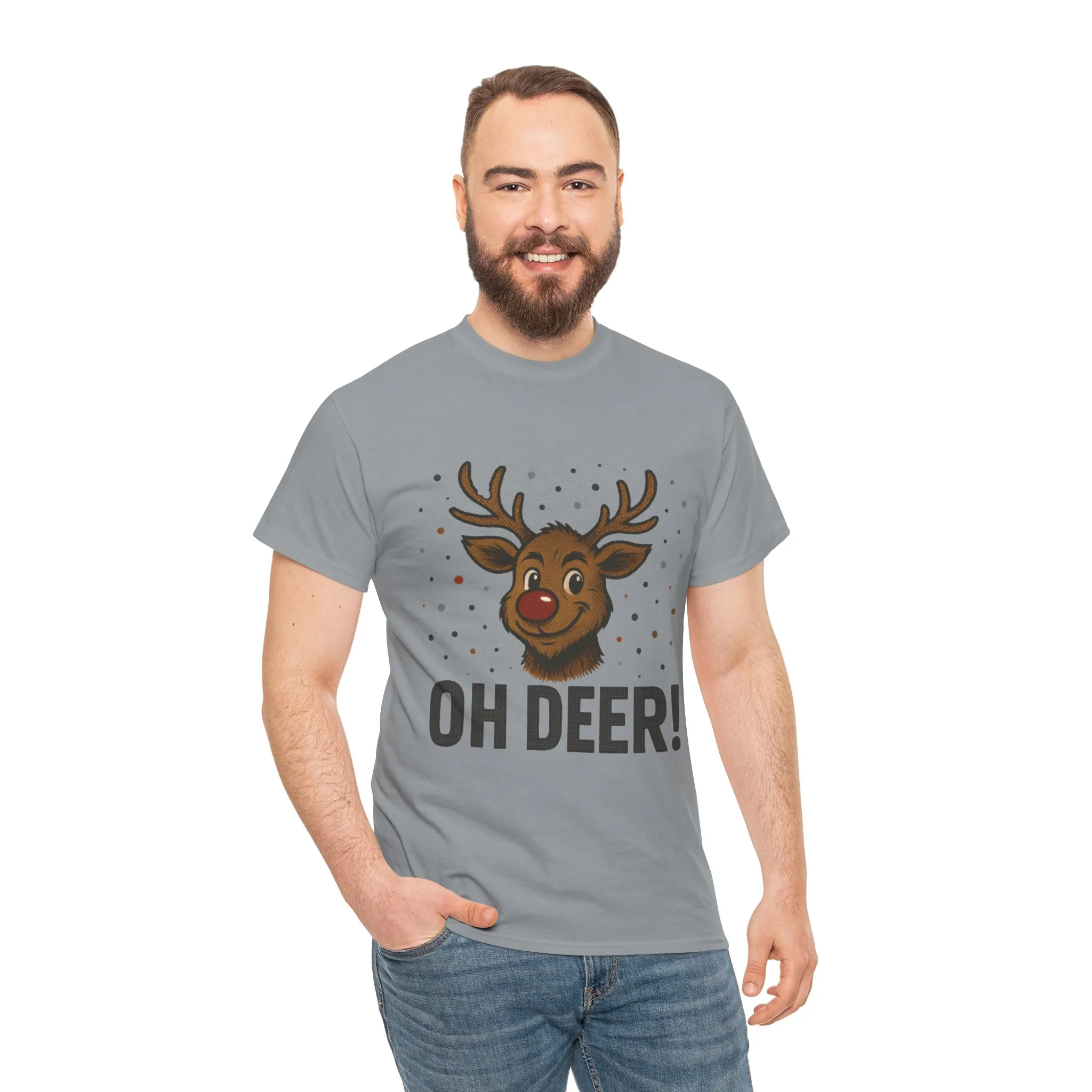 Men's Oh Deer Funny Christmas T-Shirt, Reindeer Holiday Graphic Tee - Image 8