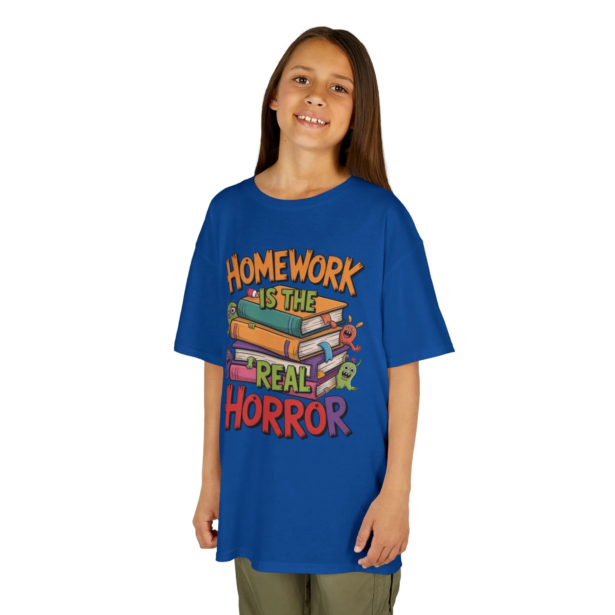 Kids Funny Homework Tee, Cute Monster School Shirt, Homework Is the Real Horror, Back to School Gift for Boys & Girls, Kids Halloween Tee - Image 11