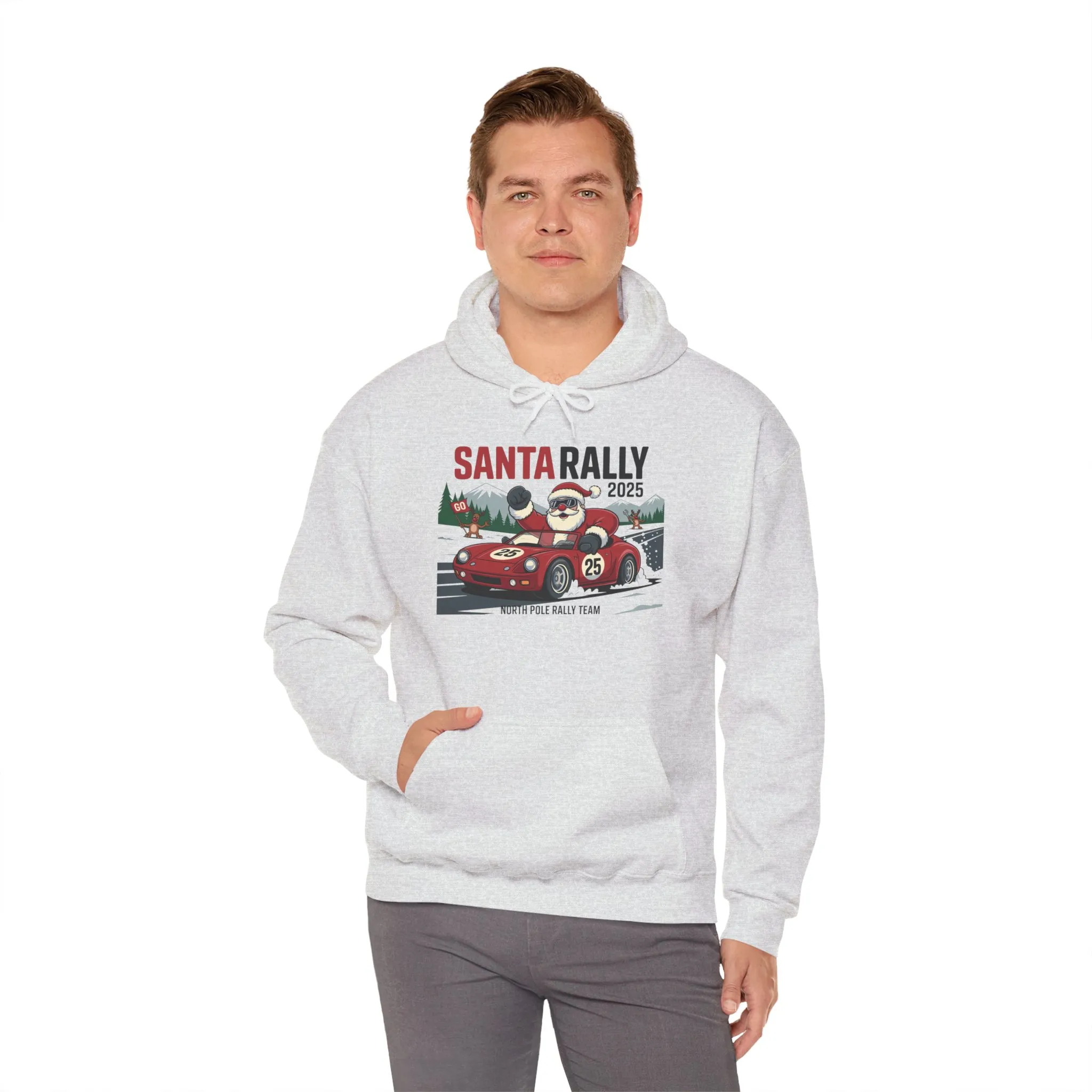 Santa Rally 2025 Christmas Sweatshirt, Funny Santa Racing Hoodie for Men, North Pole Rally Team Holiday Jumper - Image 8