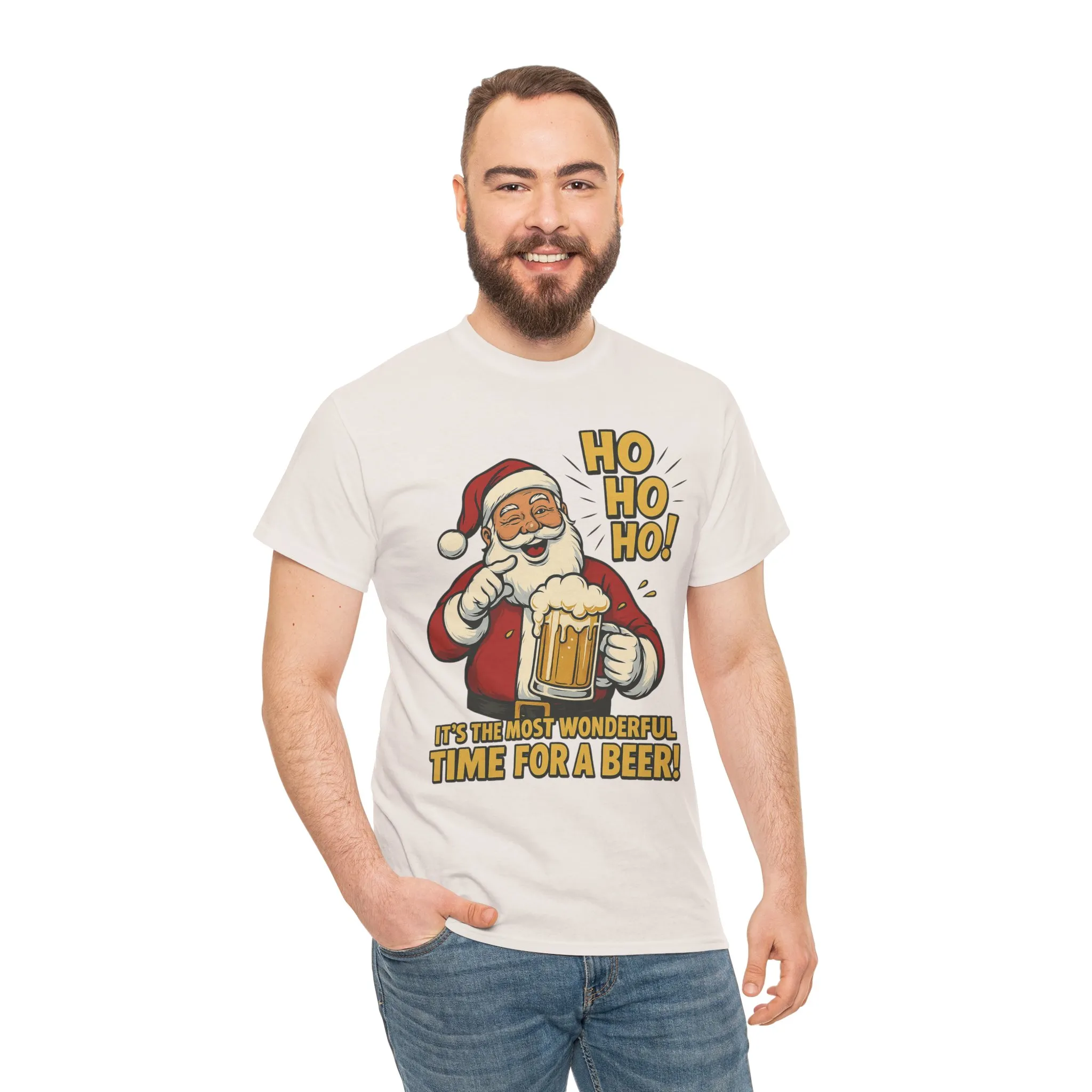 Funny Santa Beer Christmas T-Shirt, Men's Holiday Party Tee - Image 8