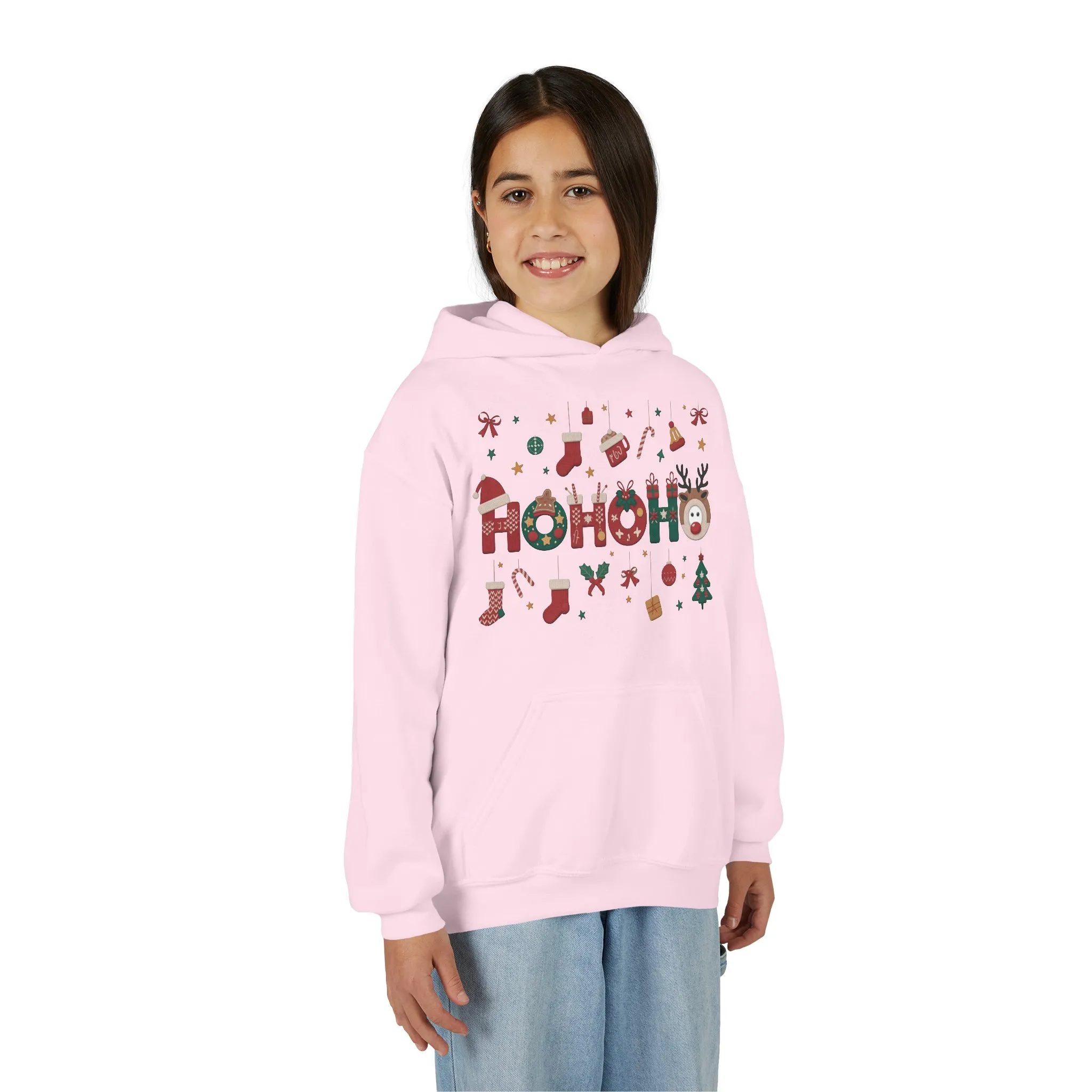 Ho Ho Ho Kids Christmas Hoodie, Cute Girls Holiday Sweatshirt, Gingerbread - Reindeer Festive Design, Cozy Winter Christmas Outfit - Image 24