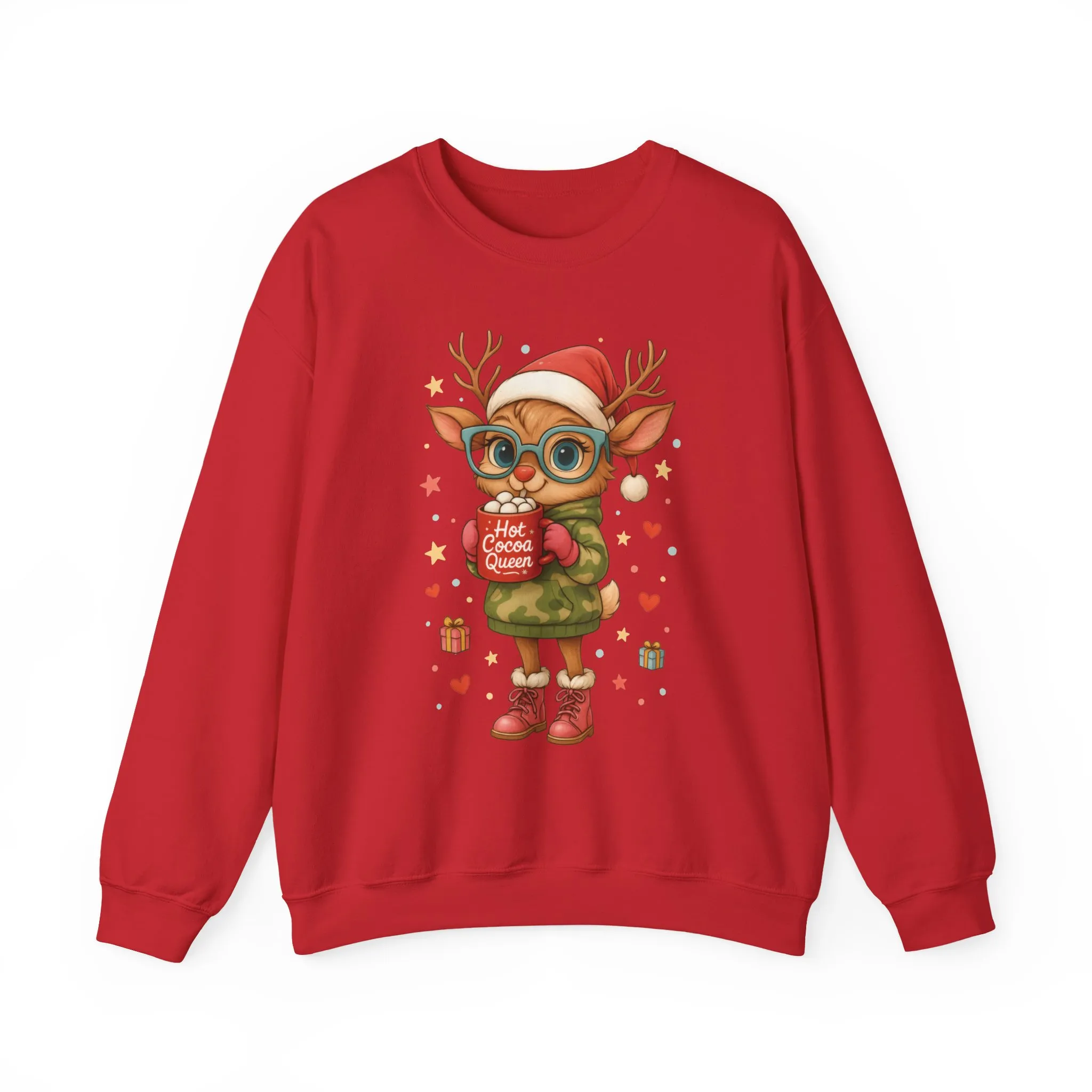 Hot Cocoa Queen Christmas Women's Sweatshirt, Cute Cozy Holiday Reindeer Pullover - Image 25