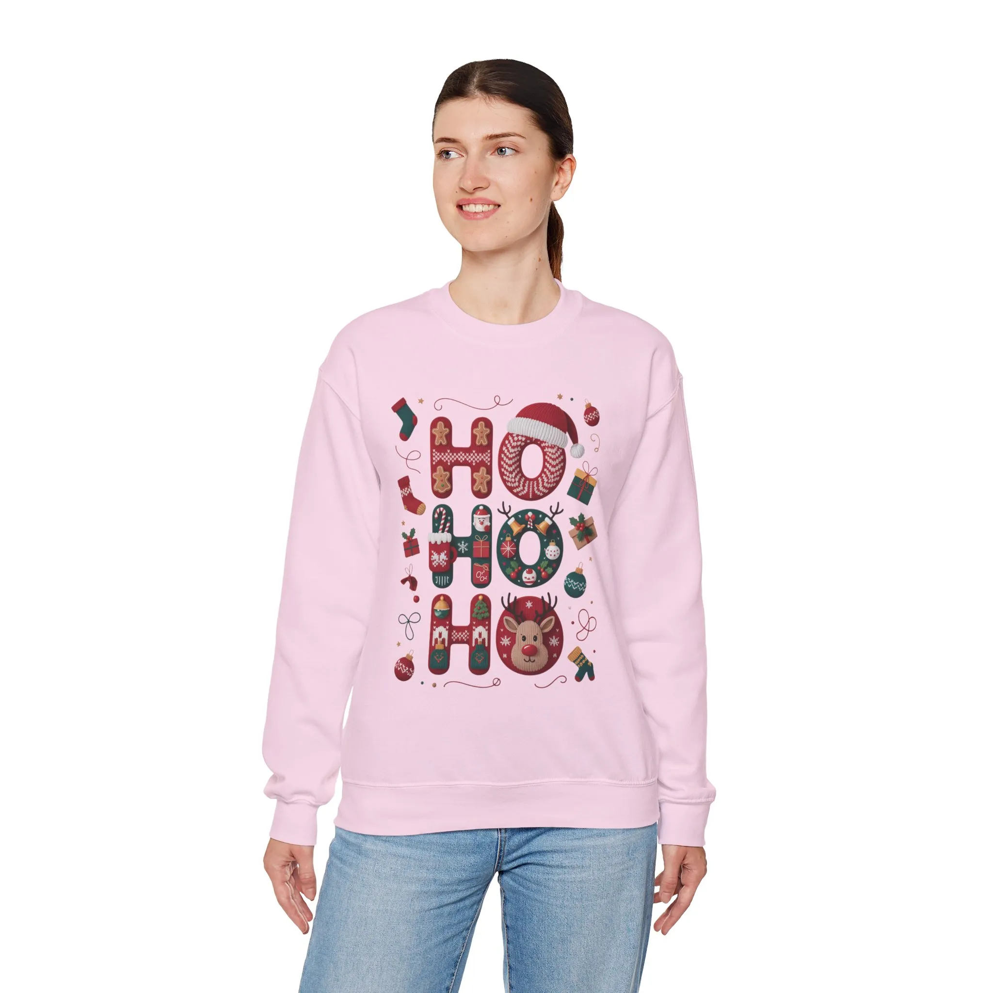 Ho Ho Ho Christmas Sweatshirt, Cute Women's Holiday Hoodie - T-Shirt, Festive Gingerbread - Reindeer Design, Cozy Winter Christmas Jumper - Image 3
