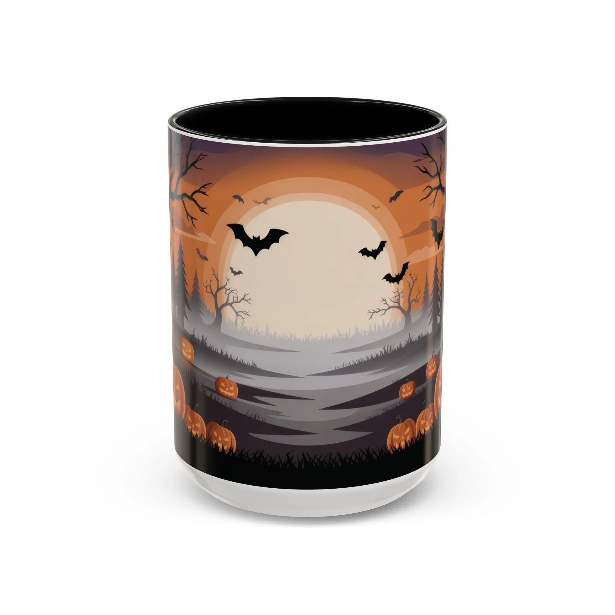 Halloween Pumpkin Forest Mug, Spooky Sunset Landscape Coffee Cup, Gothic Fall Gift for Her - Him, Accent Coffee Mug (11, 15oz) - Image 11
