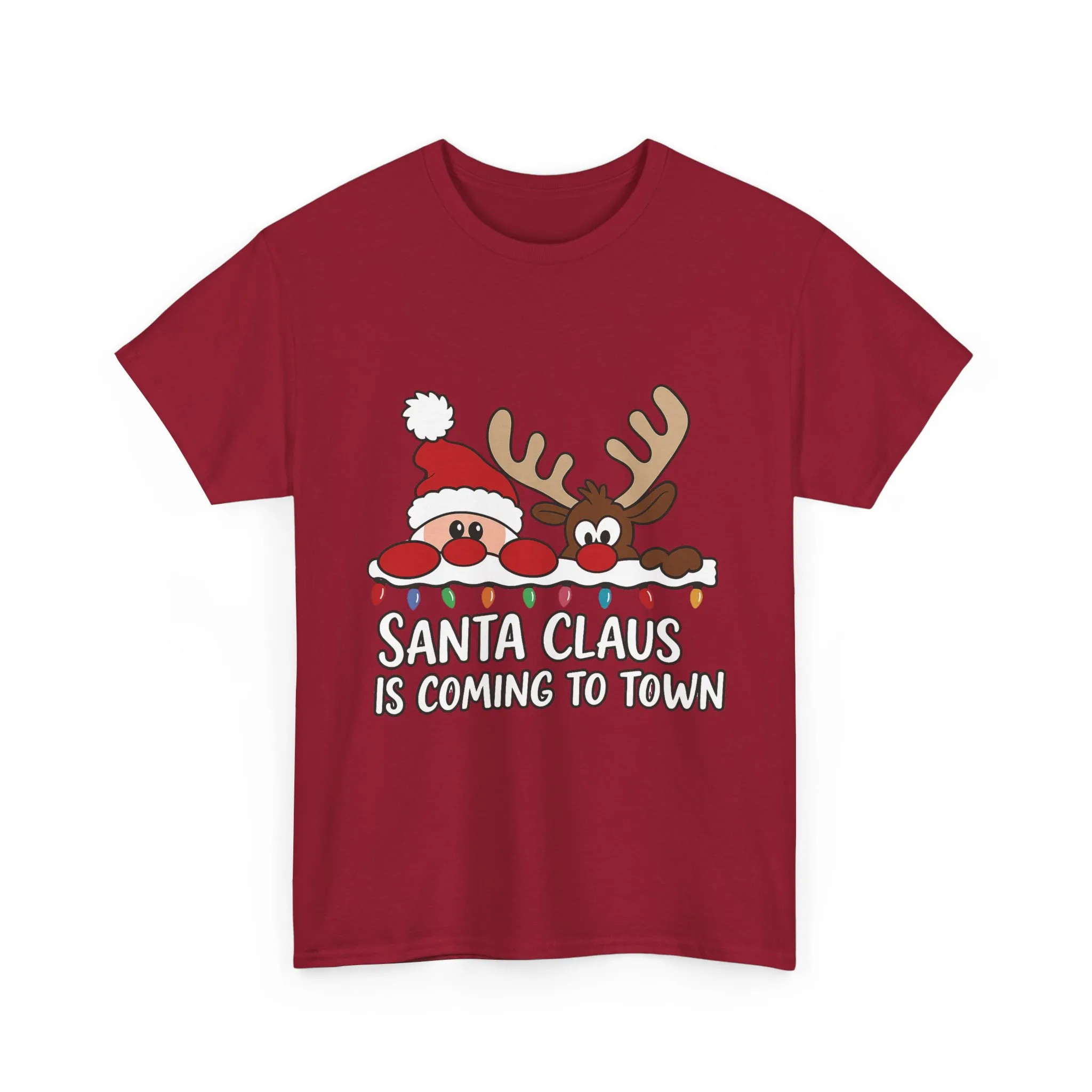 Santa Claus Is Coming to Town Women's Christmas T-Shirt, Cute Santa - Reindeer Holiday Tee - Image 25