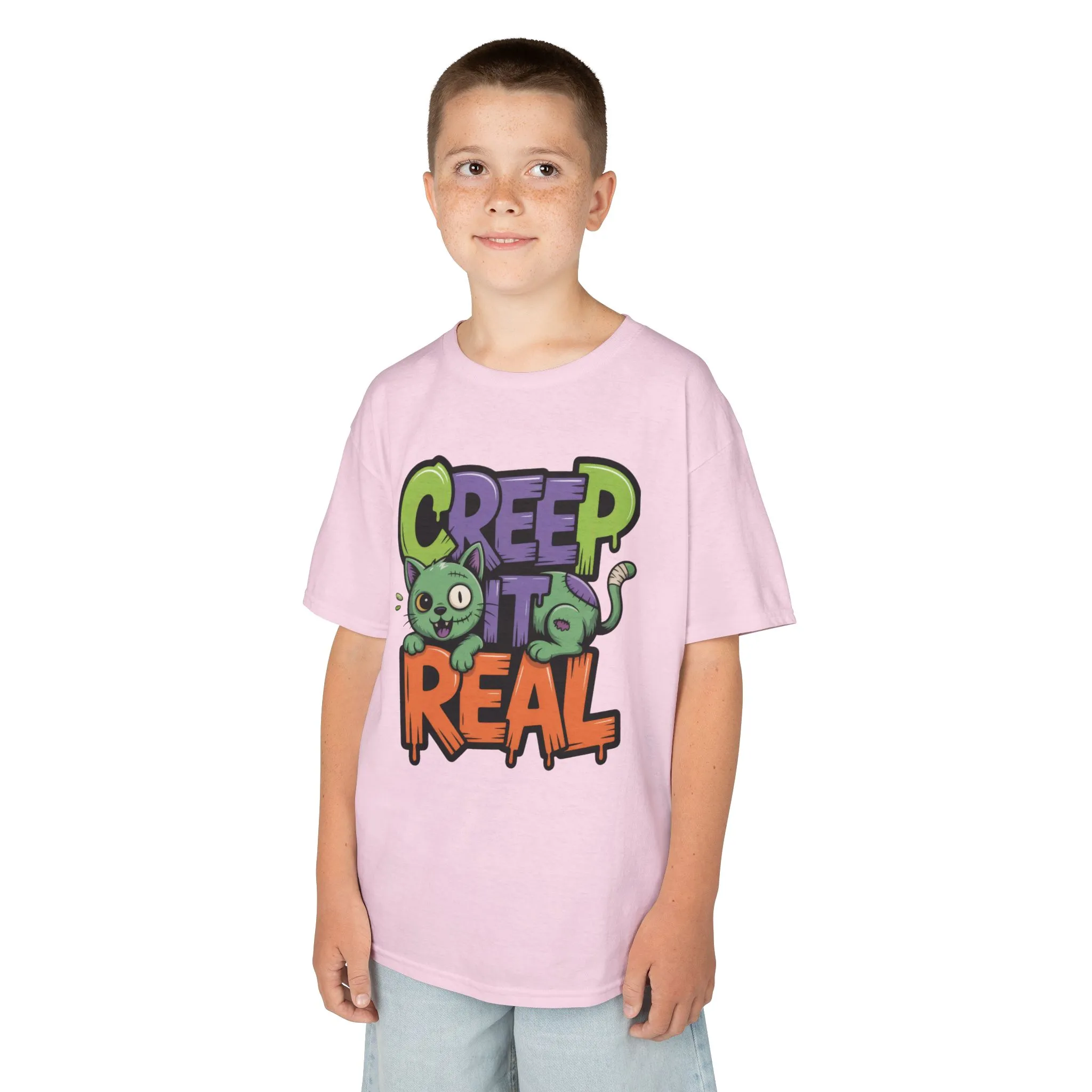 Creep It Real Kids Halloween Shirt, Cute Zombie Cat Graffiti Style T-Shirt for Boys & Girls - Image 24