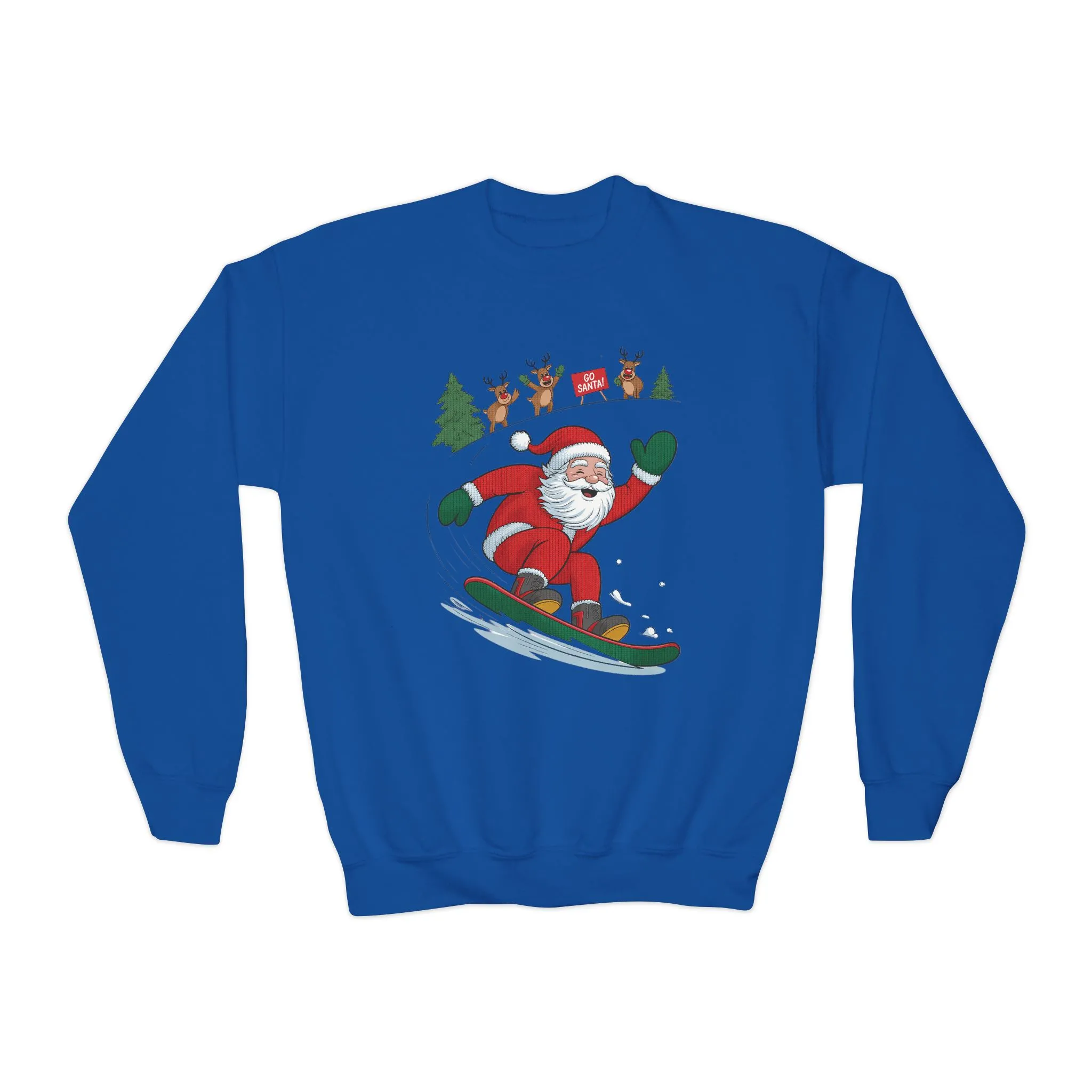 Go Santa Snowboarding Christmas Sweatshirt, Funny Santa - Reindeer Holiday Jumper for Kids, Cute Winter Sports Christmas Youth Sweatshirt - Image 10