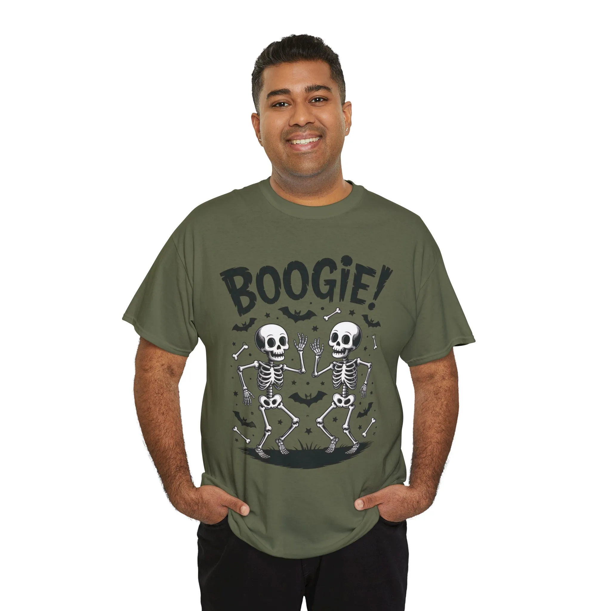 BOOGIE! Dancing Skeleton Halloween Mens's T-Shirt, Funny Spooky Graphic Tee for Men, Men'sHeavy Cotton Tee - Image 6