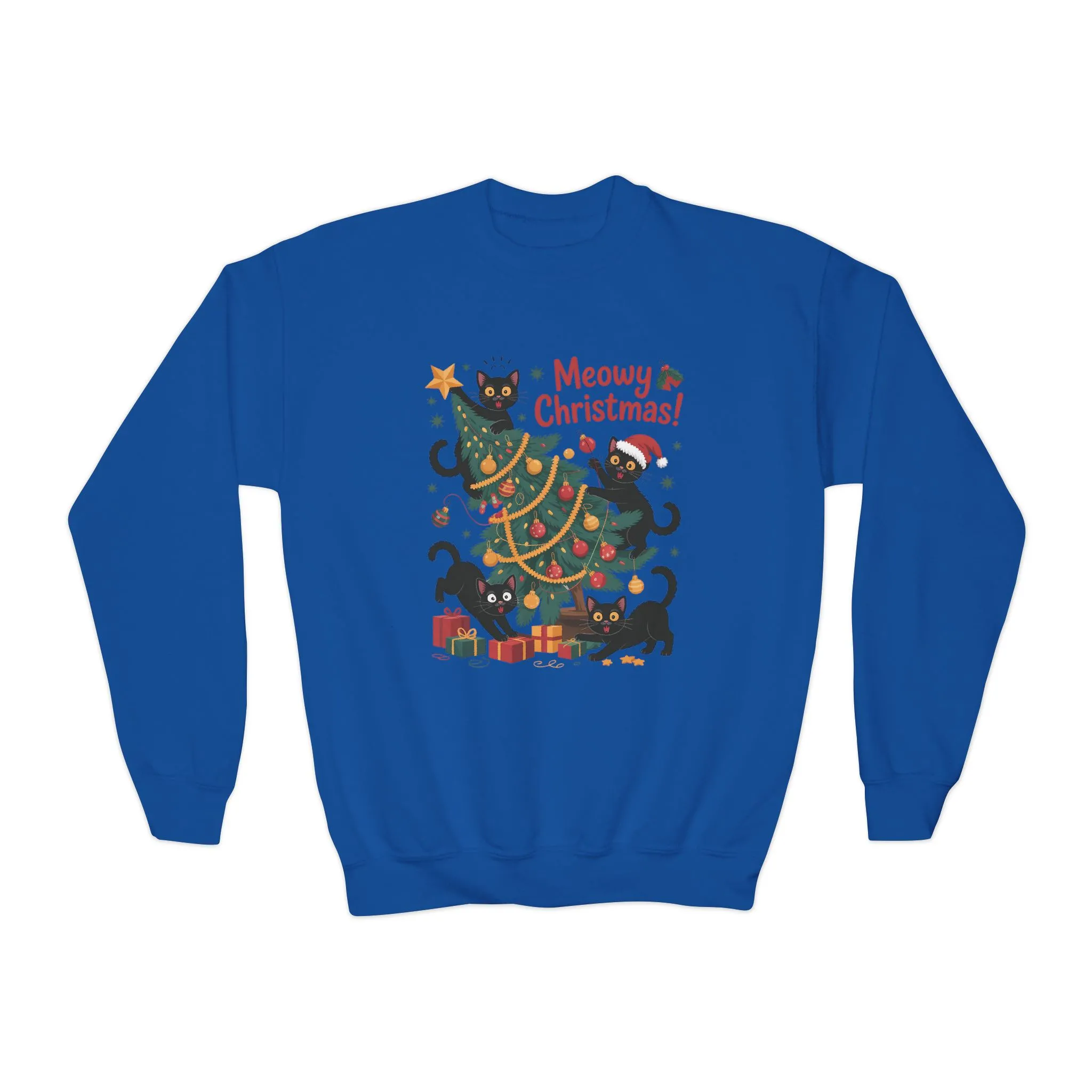 Kids Black Cats Christmas Tree Sweatshirt, Cute Funny Cat Holiday Jumper, Christmas Cat Chaos Pullover - Image 11