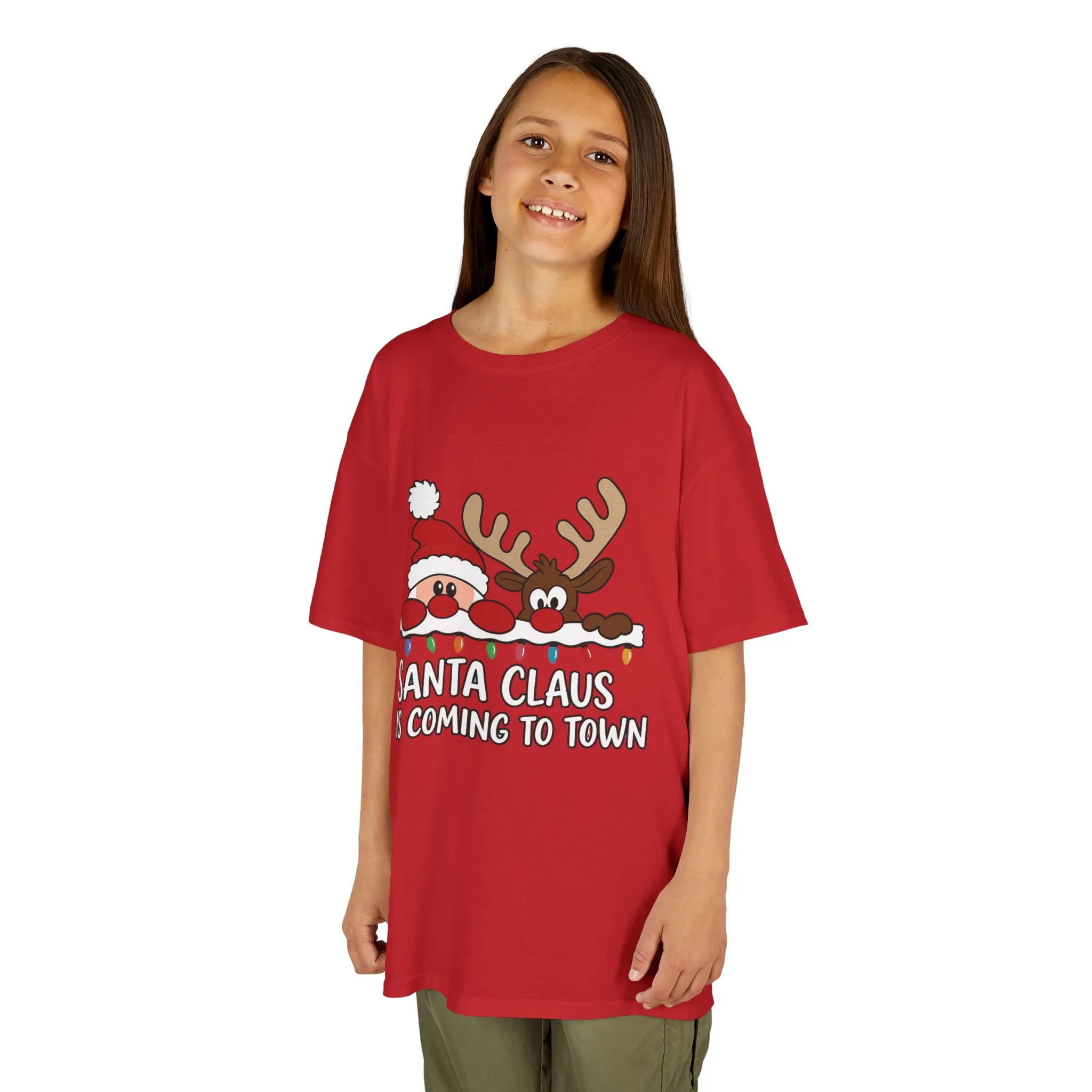 Santa Claus Is Coming to Town Kids Christmas T-Shirt, Cute Reindeer - Santa Holiday Tee - Image 18