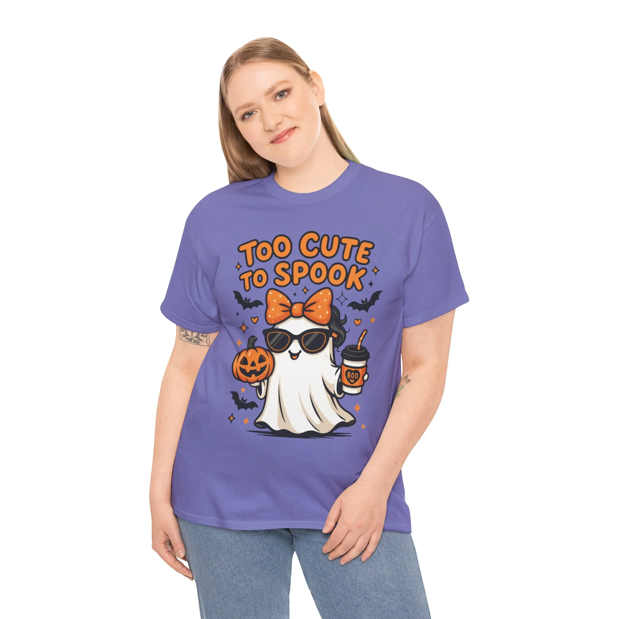 Too Cute To Spook Women's T-Shirt, Cute Ghost Pumpkin Coffee Halloween Graphic Tee - Image 21
