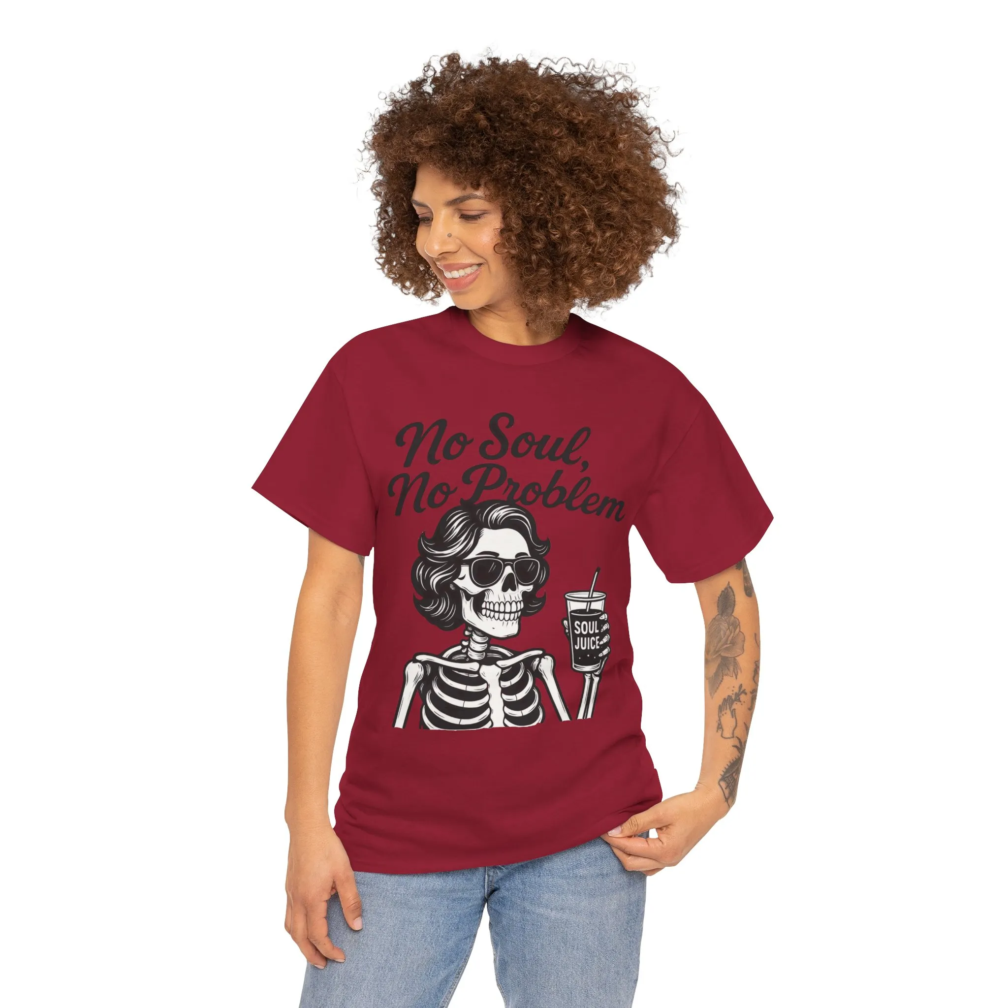 No Soul No Problem Skeleton T-Shirt for Women, Funny Gothic Skull Tee, Dark Humor Halloween Shirt, Spooky Retro Skeleton Top - Image 26