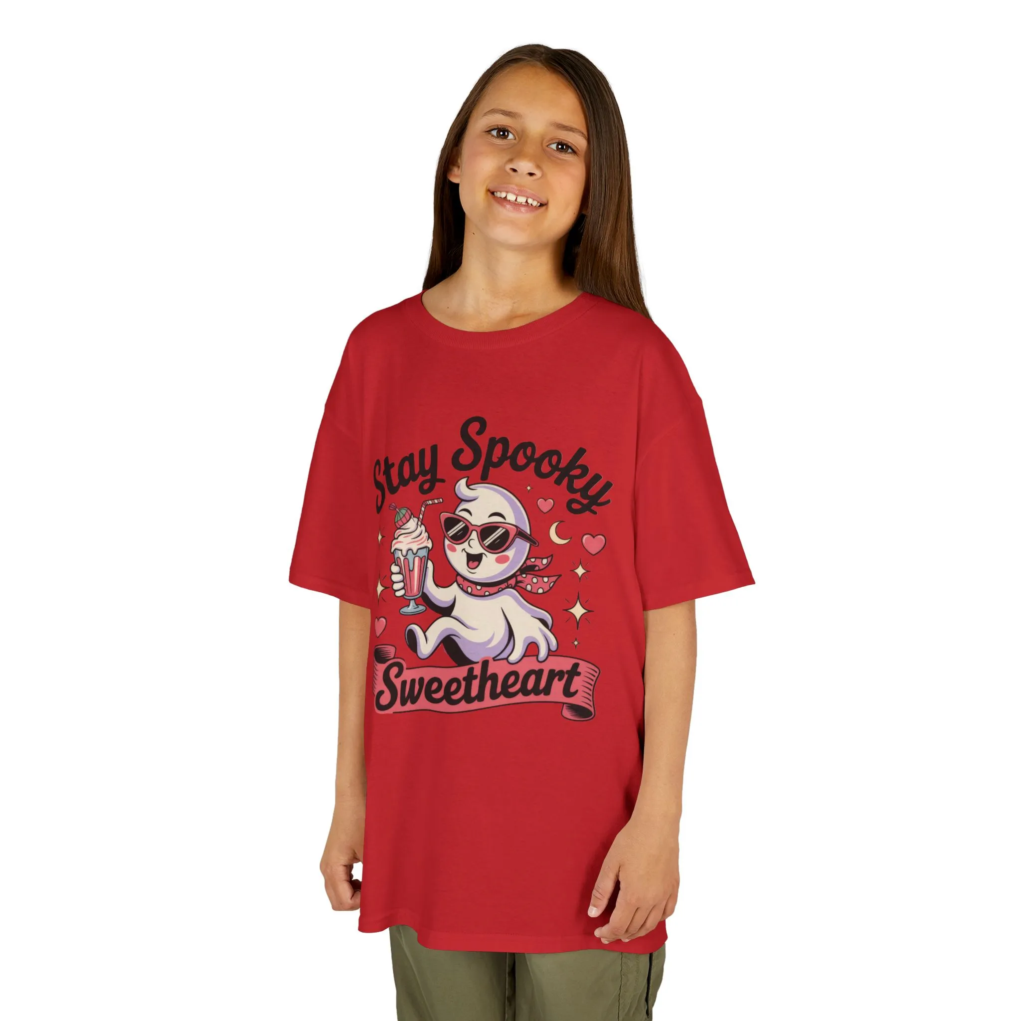 Girls Halloween Ghost T-Shirt, Stay Spooky Sweetheart Tee for Kids, Cute Retro Style Tween Girl Outfit Gift, Kids Heavy Cotton⢠Tee - Image 18
