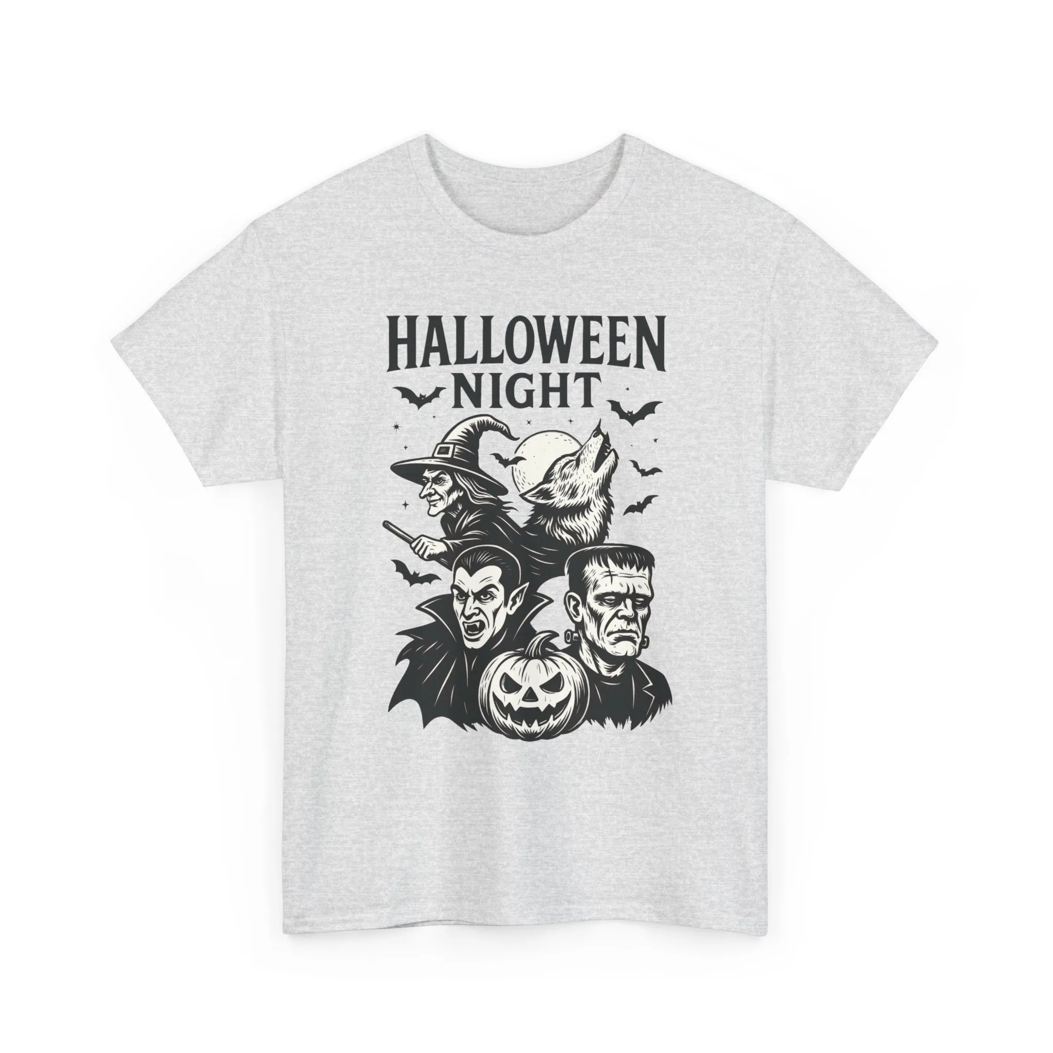 Halloween Night Men's T-Shirt, Classic Monsters Graphic Tee, Witch, Vampire, Frankenstein, Werewolf - Image 28