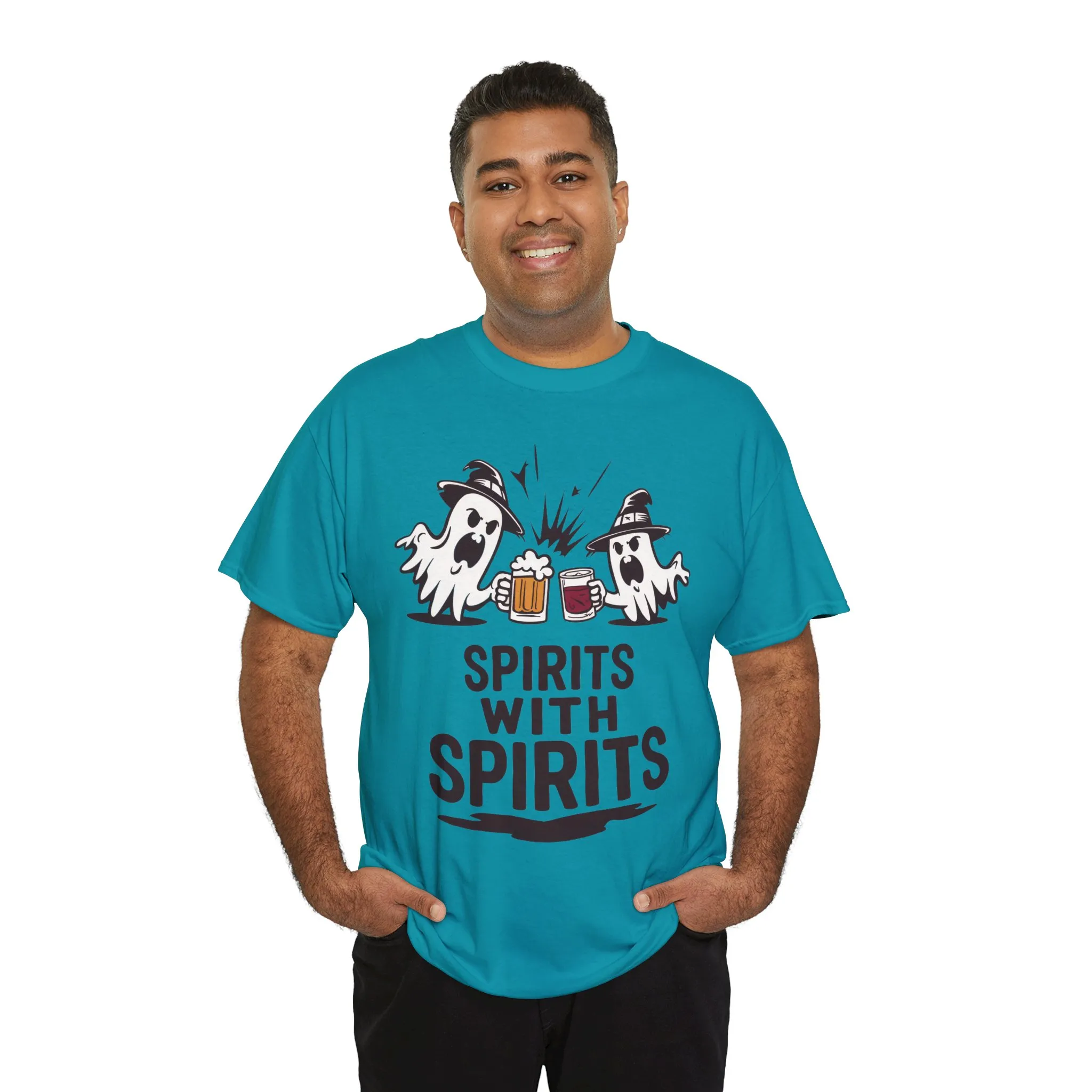 Spirits With Spirits Men's T-Shirt, Funny Ghost Drinking Halloween Party Graphic Tee - Image 18