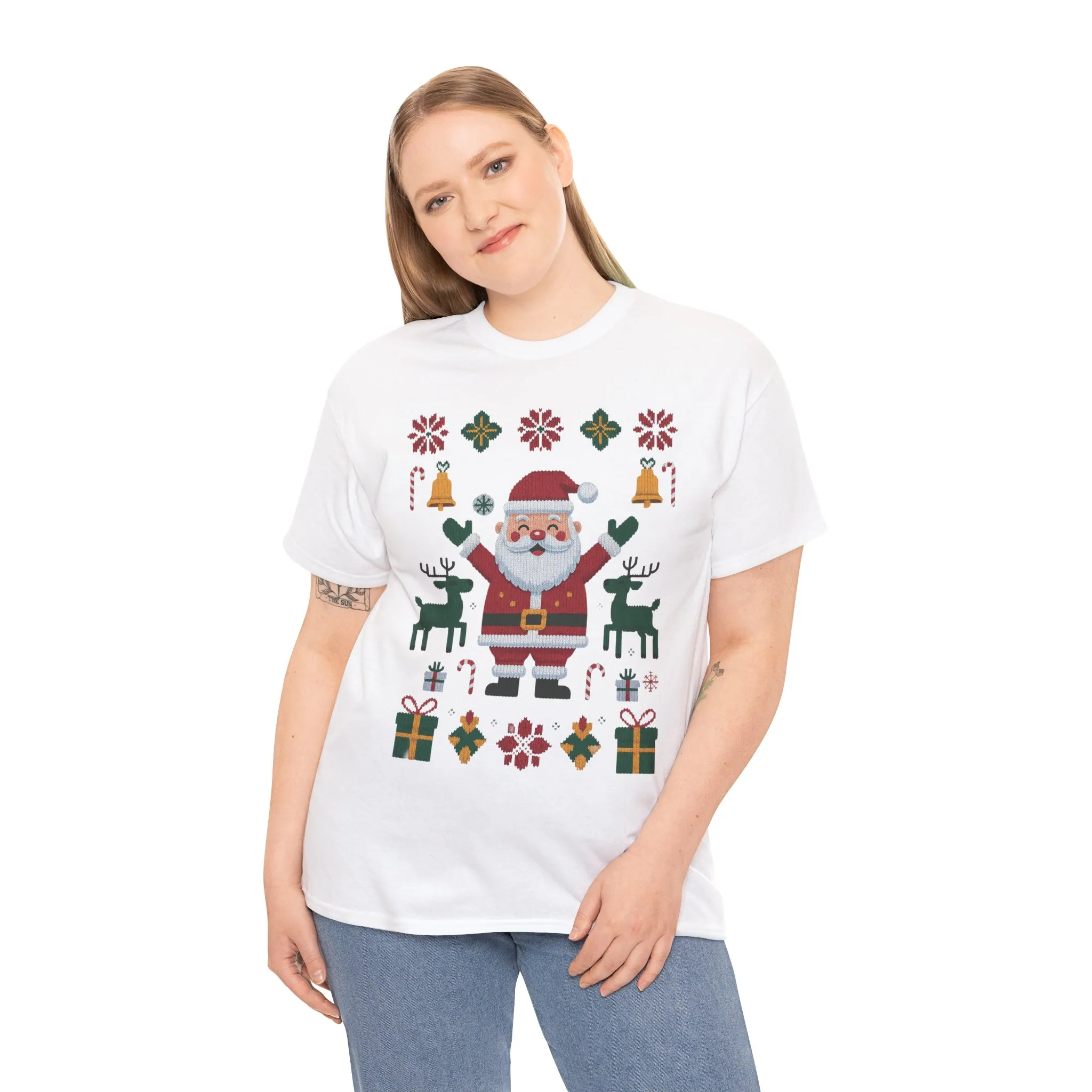 Santa Christmas T-Shirt, Cute Reindeer Holiday Tee, Classic Nordic Christmas Shirt for Women - Image 6