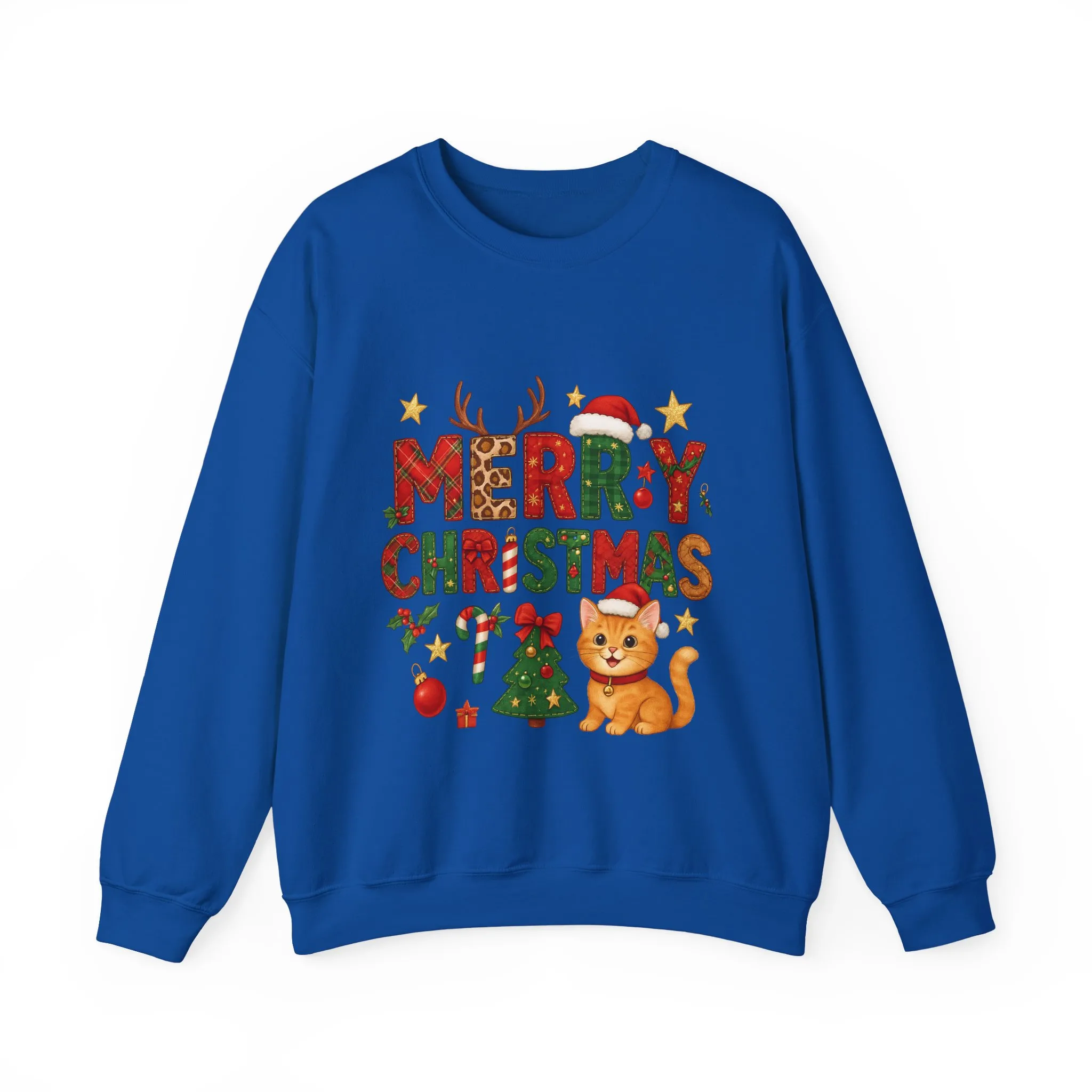 Women's Merry Christmas Cat Sweatshirt, Cozy Holiday Cat Lover Pullover, Women's Heavy Blend™ Crewneck Sweatshirt - Image 13
