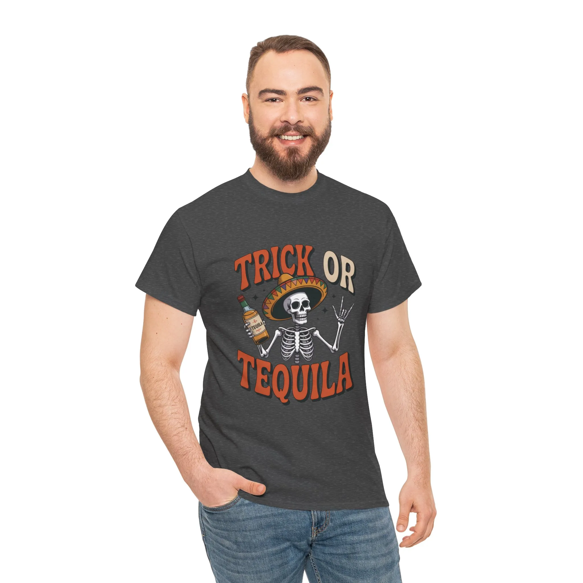 Trick or Tequila Skeleton Men's T-Shirt , Funny Halloween Drinking Party Tee for Men - Image 14