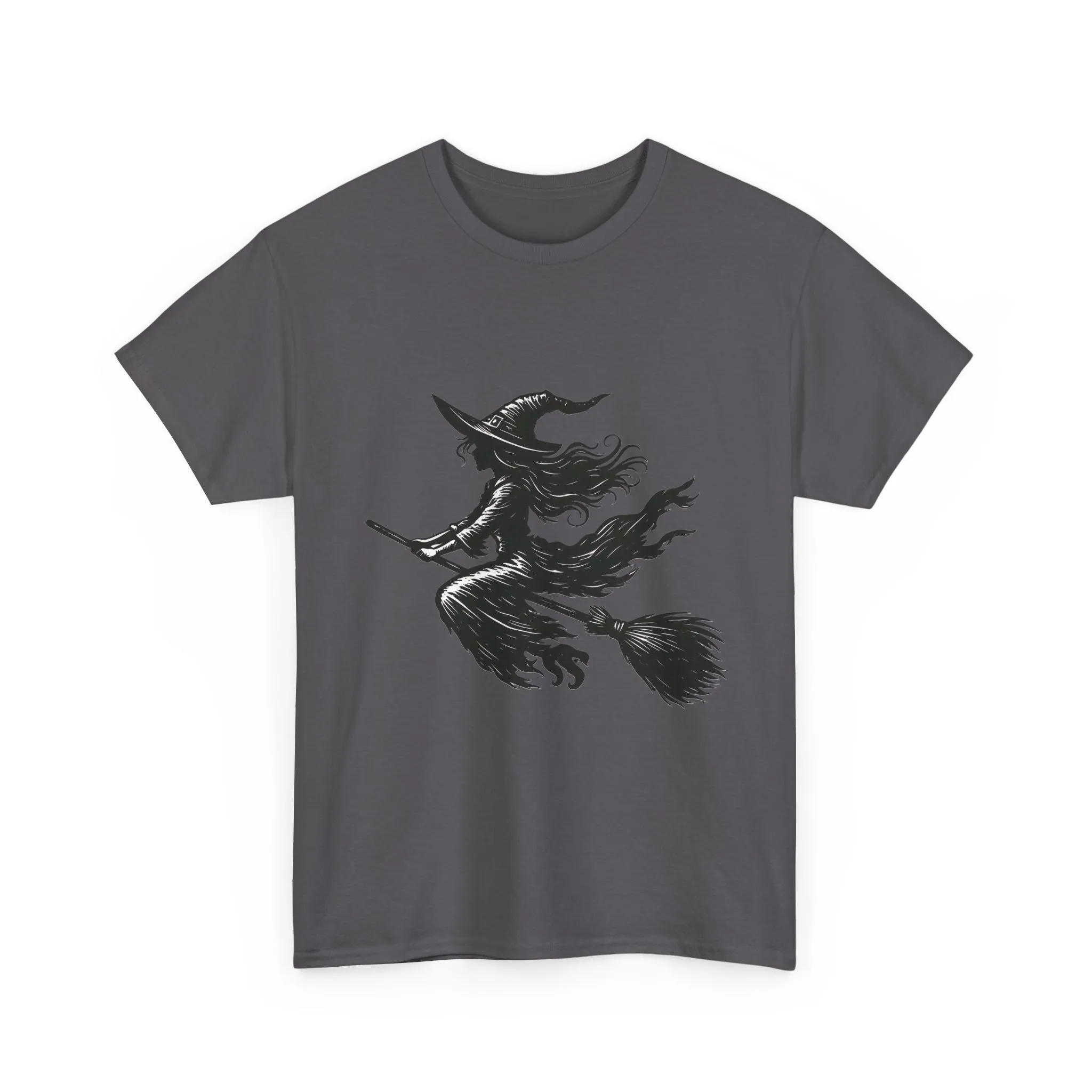 Flying Witch Silhouette Halloween T-Shirt for Women, Vintage Witch on Broom Tee, Spooky Gothic Fall Shirt, Minimal Black Witch Top - Image 16