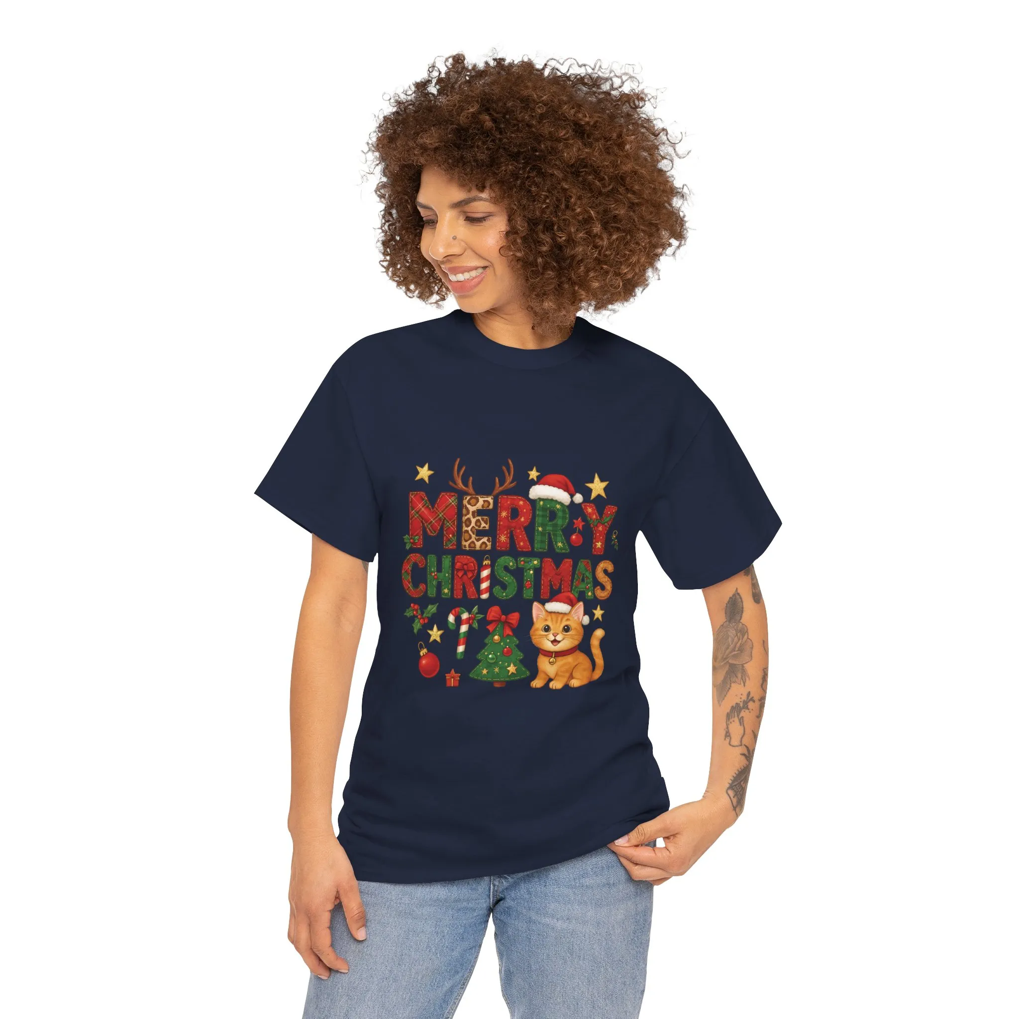 Merry Christmas Cat Shirt, Cute Holiday Cat Lovers Tee for Women - Image 17