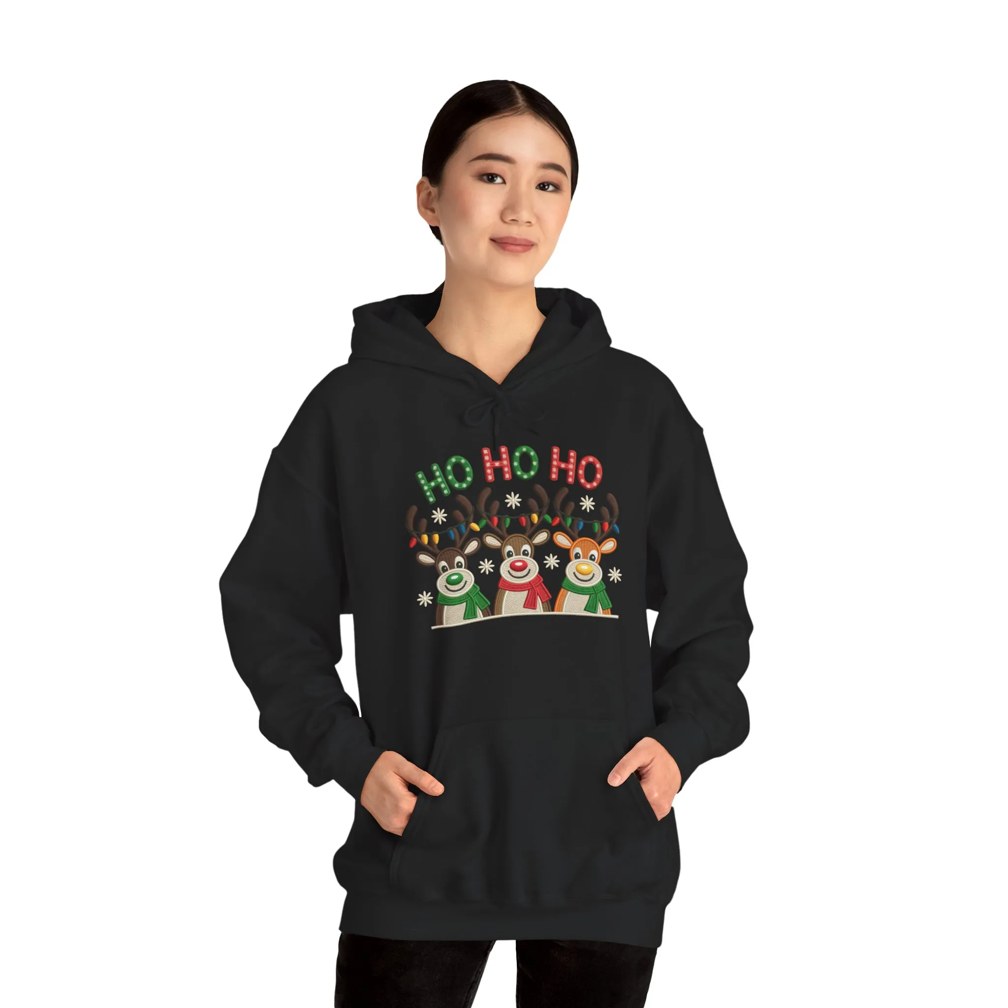 Ho Ho Ho Reindeer Hoodie, Cute Christmas Holiday Pullover for Women - Image 7