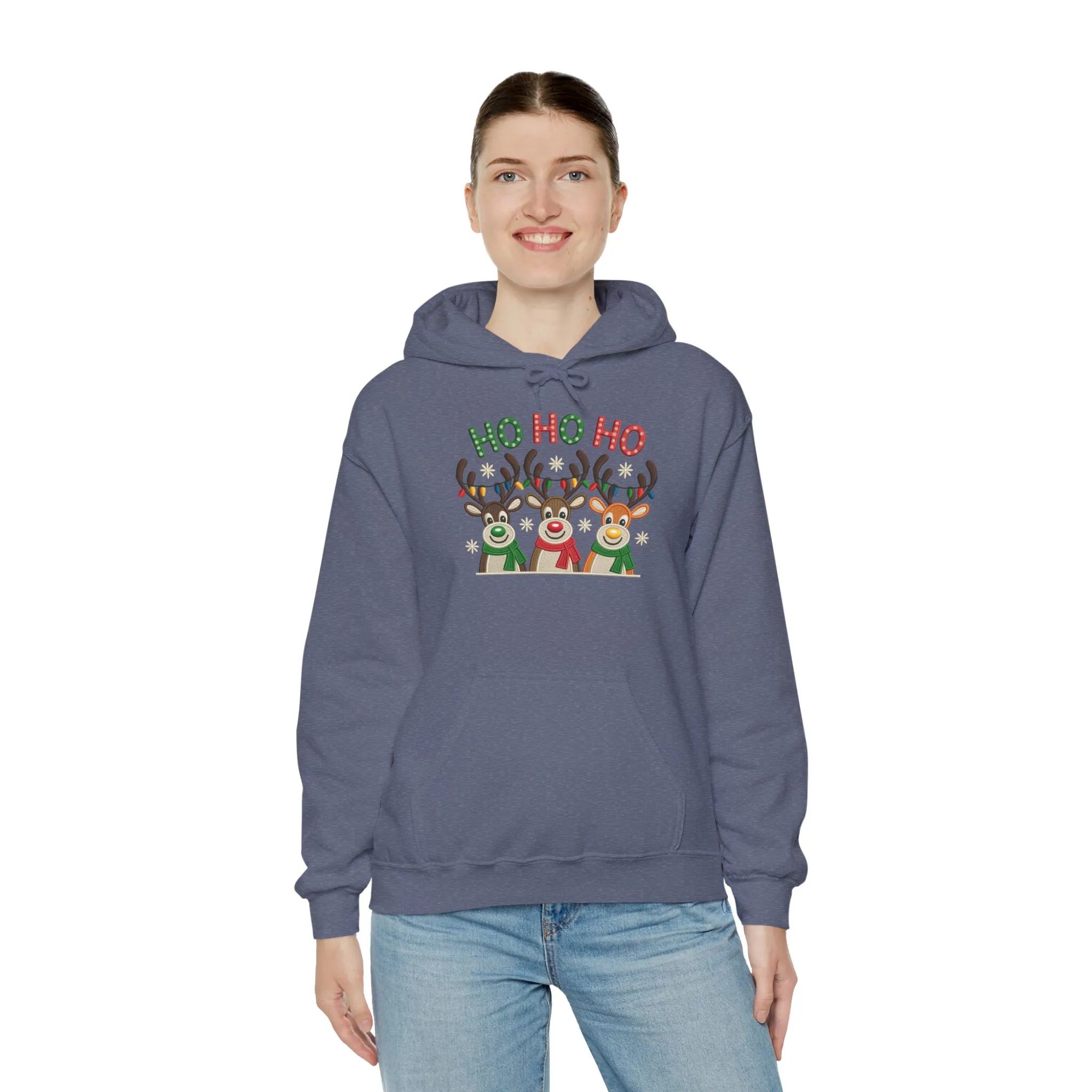 Ho Ho Ho Reindeer Hoodie, Cute Christmas Holiday Pullover for Women - Image 24