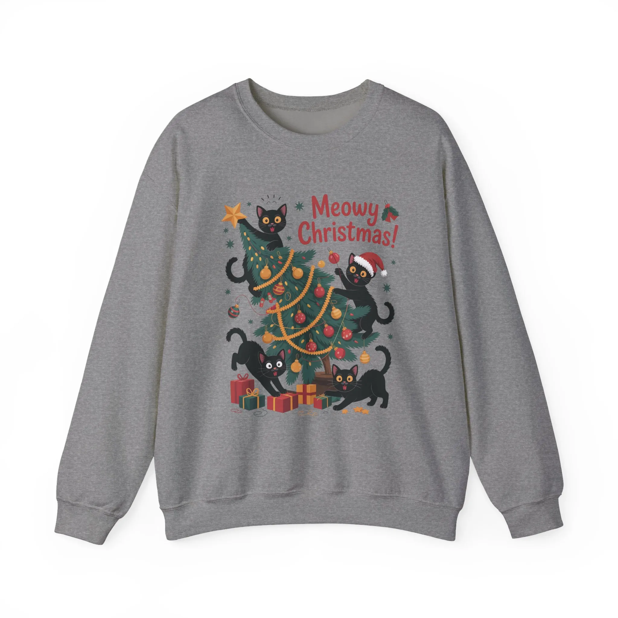 Black Cats Christmas Tree Sweatshirt, Funny Cat Lover Holiday Sweater, Cute Christmas Cat Chaos Jumper - Image 2