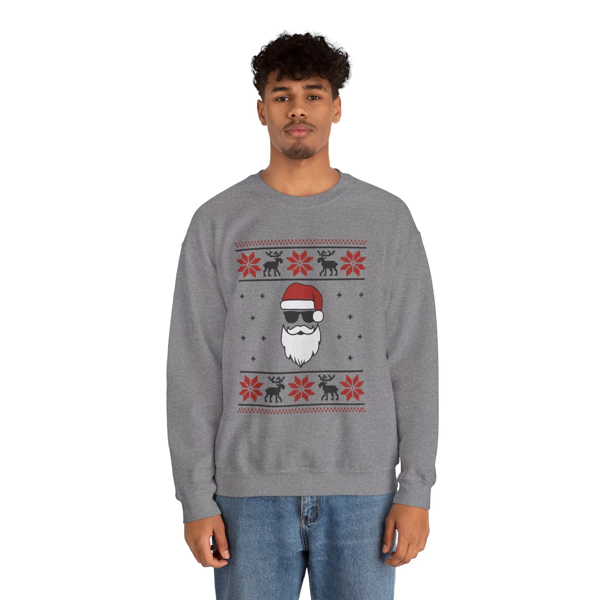 Cool Santa Men's Sweatshirt, Funny Knit Look Pullover, Retro Christmas Sweater Style - Image 14
