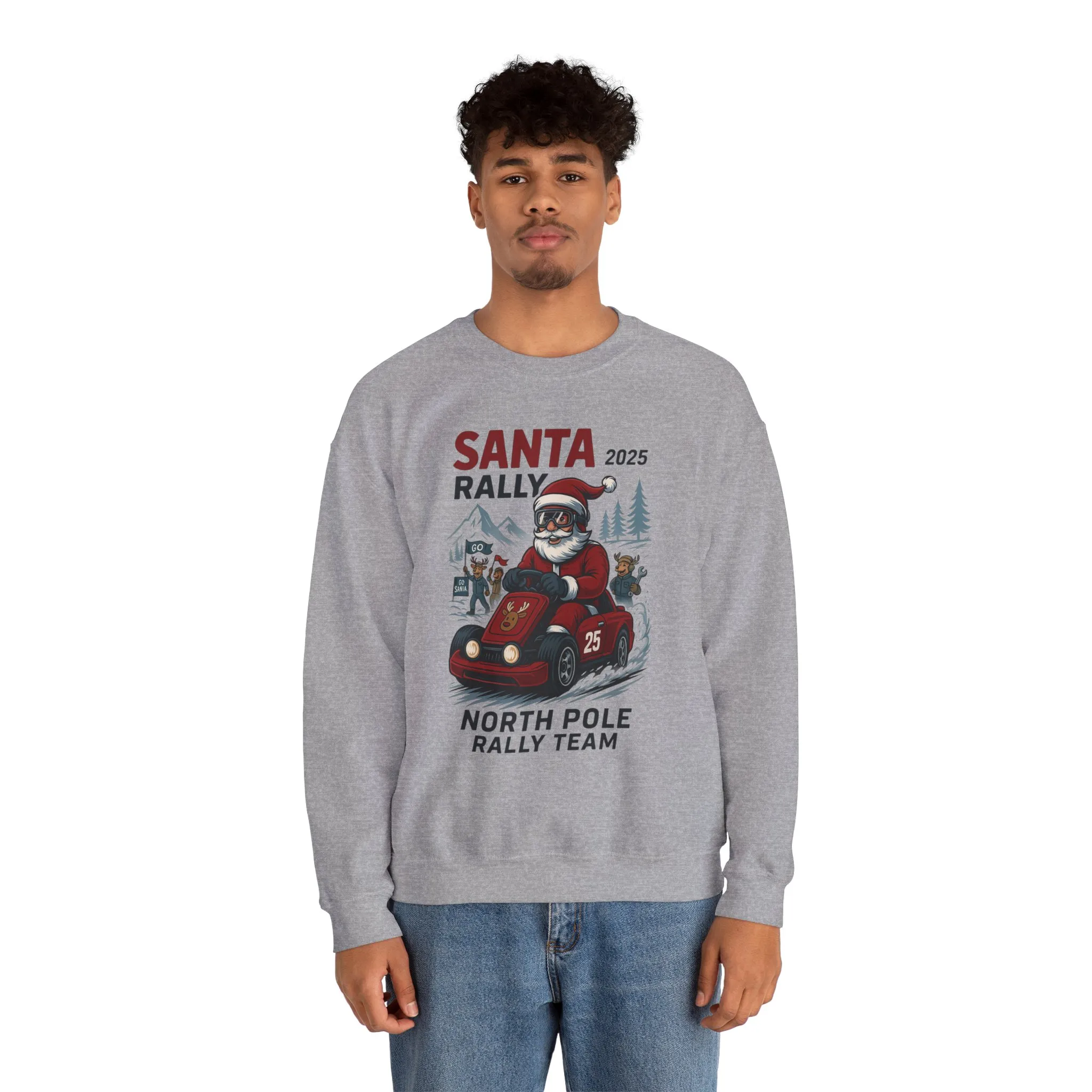 Santa Rally 2025 Christmas Men's Sweatshirt, Funny Santa Racing Sweatshirt for Men, North Pole Rally Team Holiday Jumper - Image 5