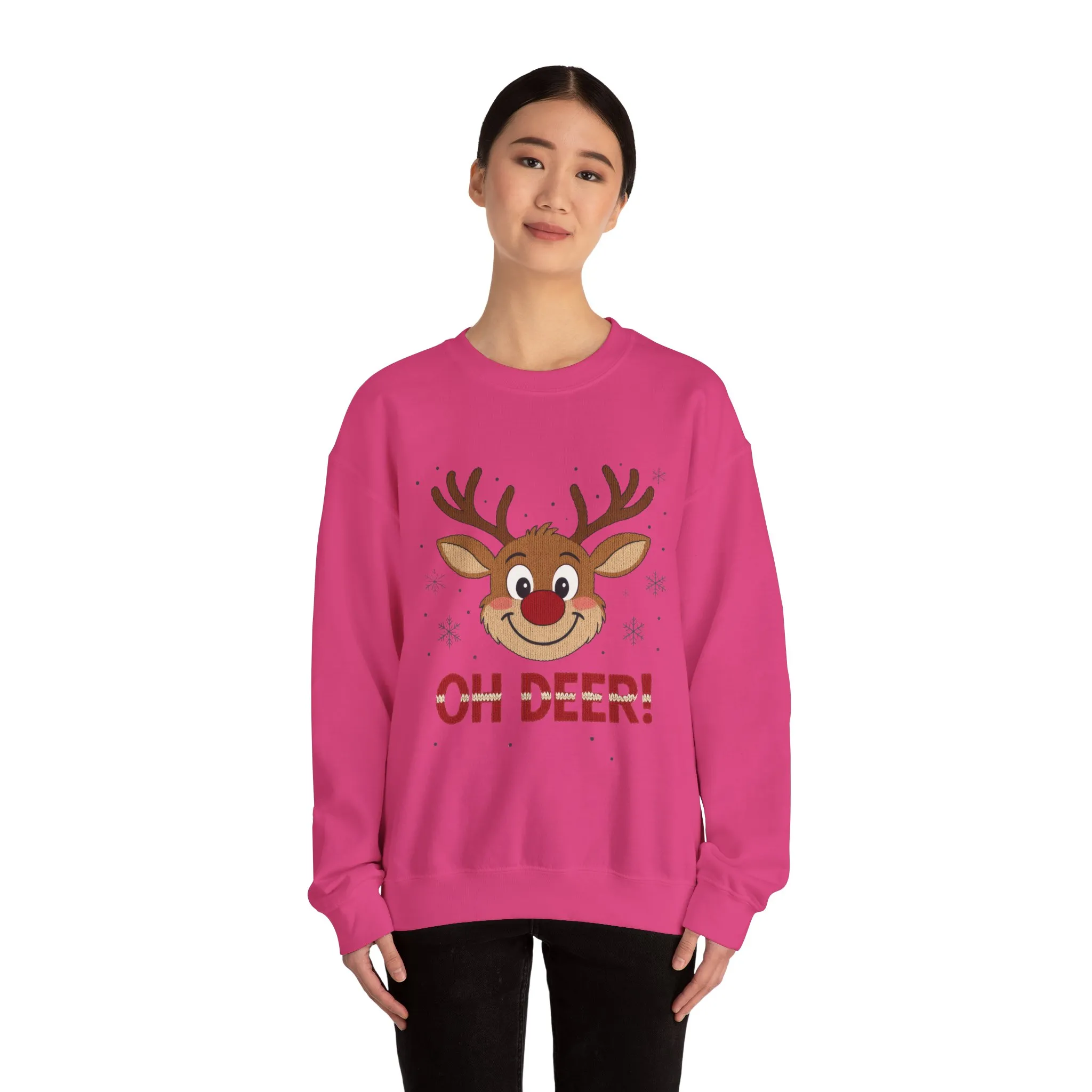 Womens Oh Deer Christmas Sweatshirt, Cute Reindeer Holiday Pullover, Women's Crewneck Sweatshirt - Image 26