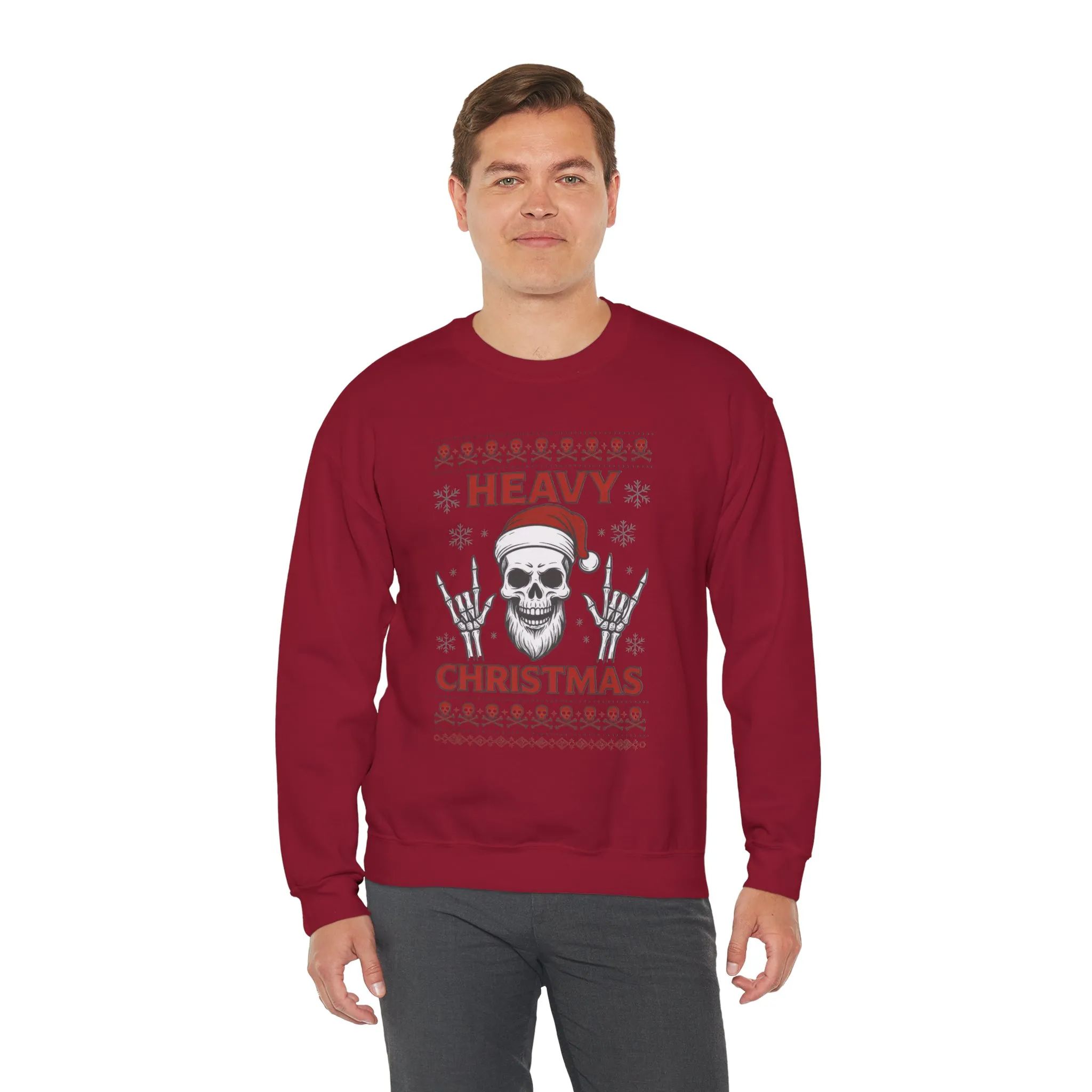 Heavy Christmas Men's Sweatshirt, Metal Santa Skull Holiday Pullover for Men - Image 18