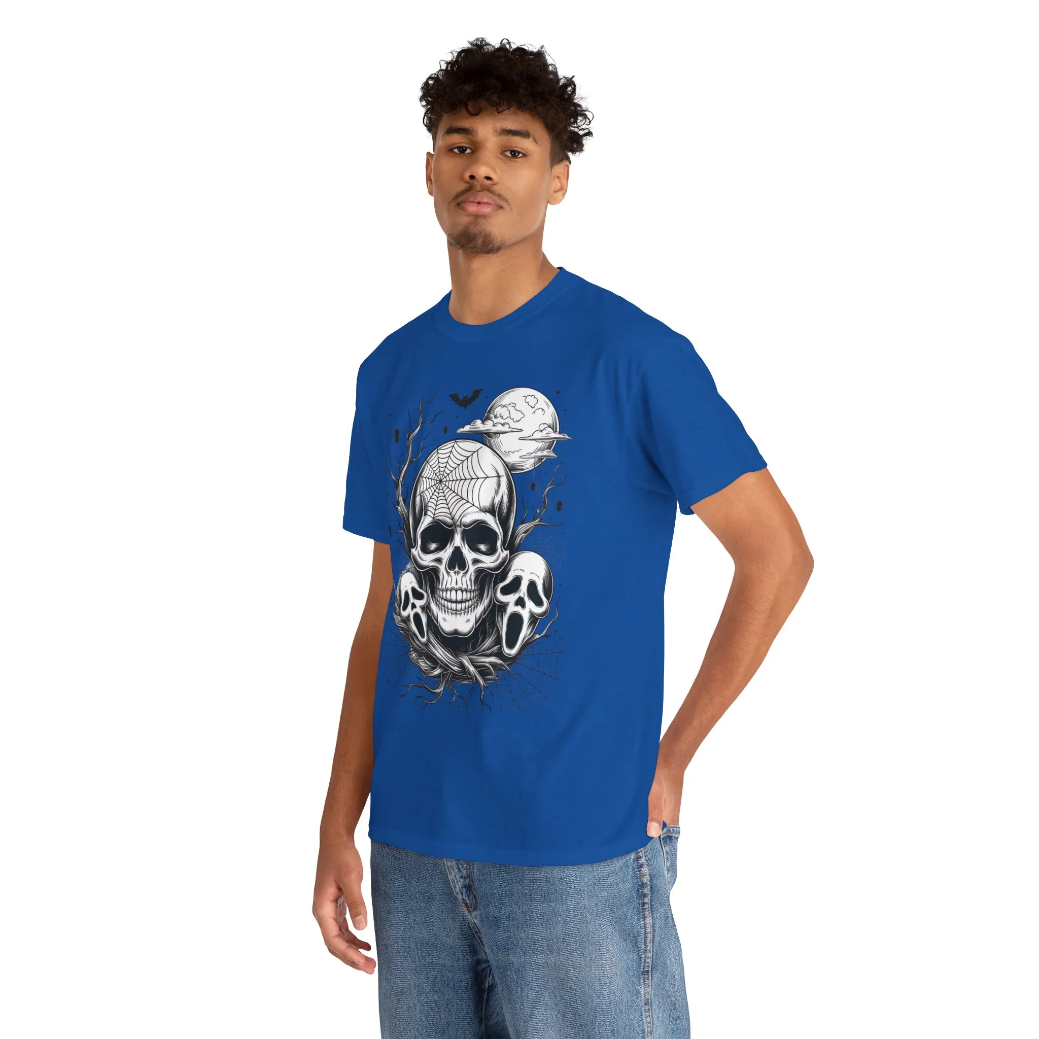 Men's Gothic Skull T-Shirt, Halloween Graphic Tee, Spider Web Moon Horror Shirt, Spooky Skull Graphic Top for Him - Image 27
