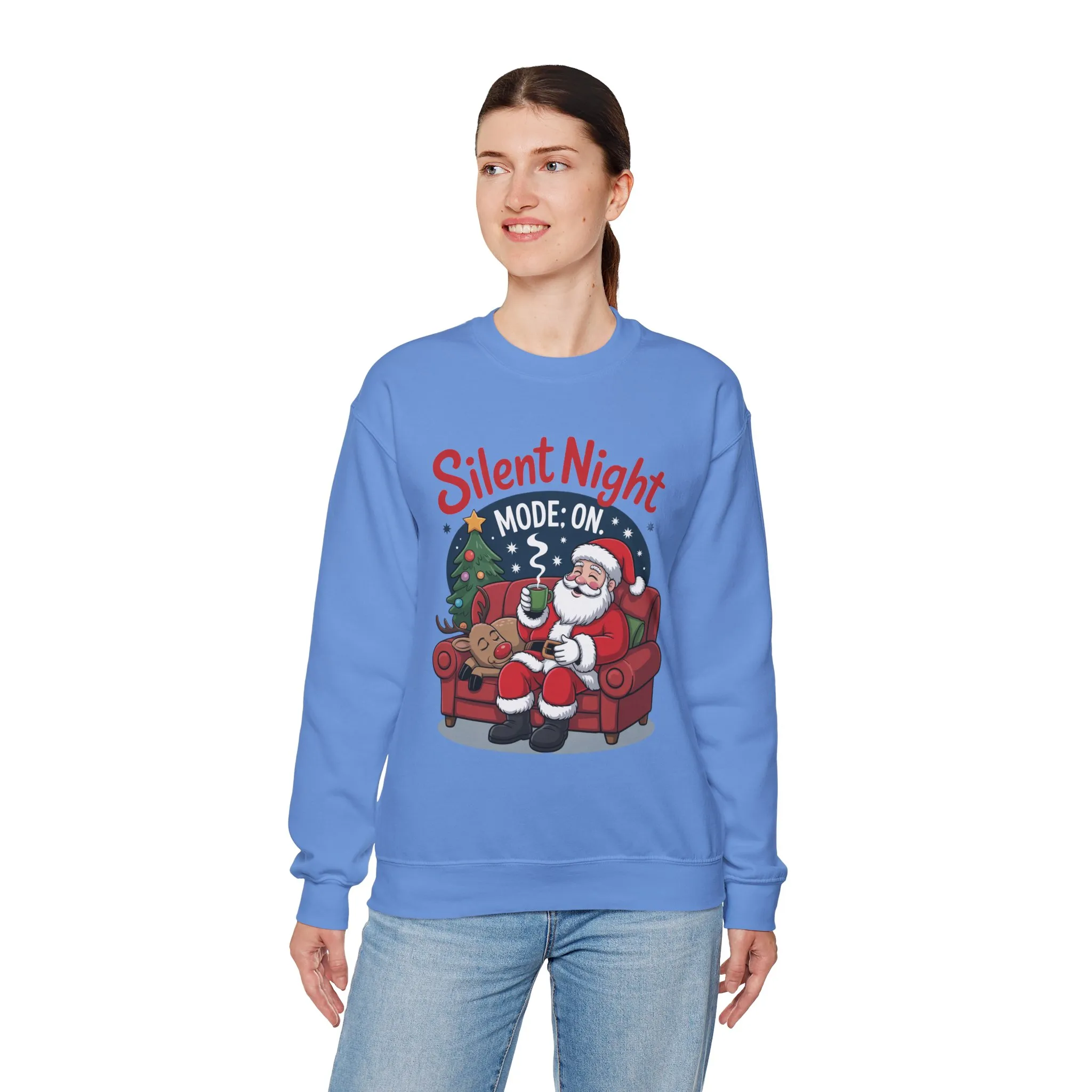 Silent Night Mode On Christmas Sweatshirt, Funny Relaxed Santa - Reindeer Sweater, Cozy Holiday Jumper for Women - Image 18