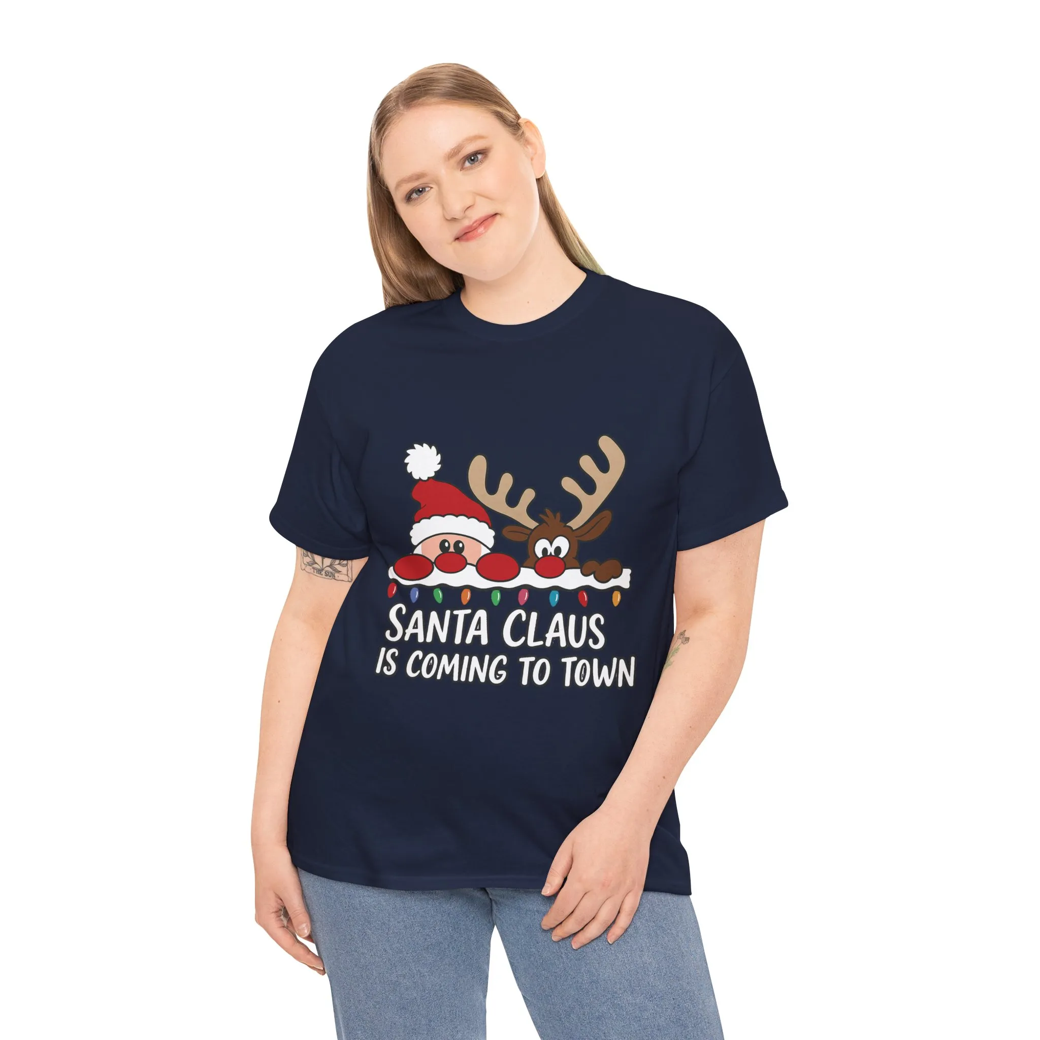 Santa Claus Is Coming to Town Women's Christmas T-Shirt, Cute Santa - Reindeer Holiday Tee - Image 21