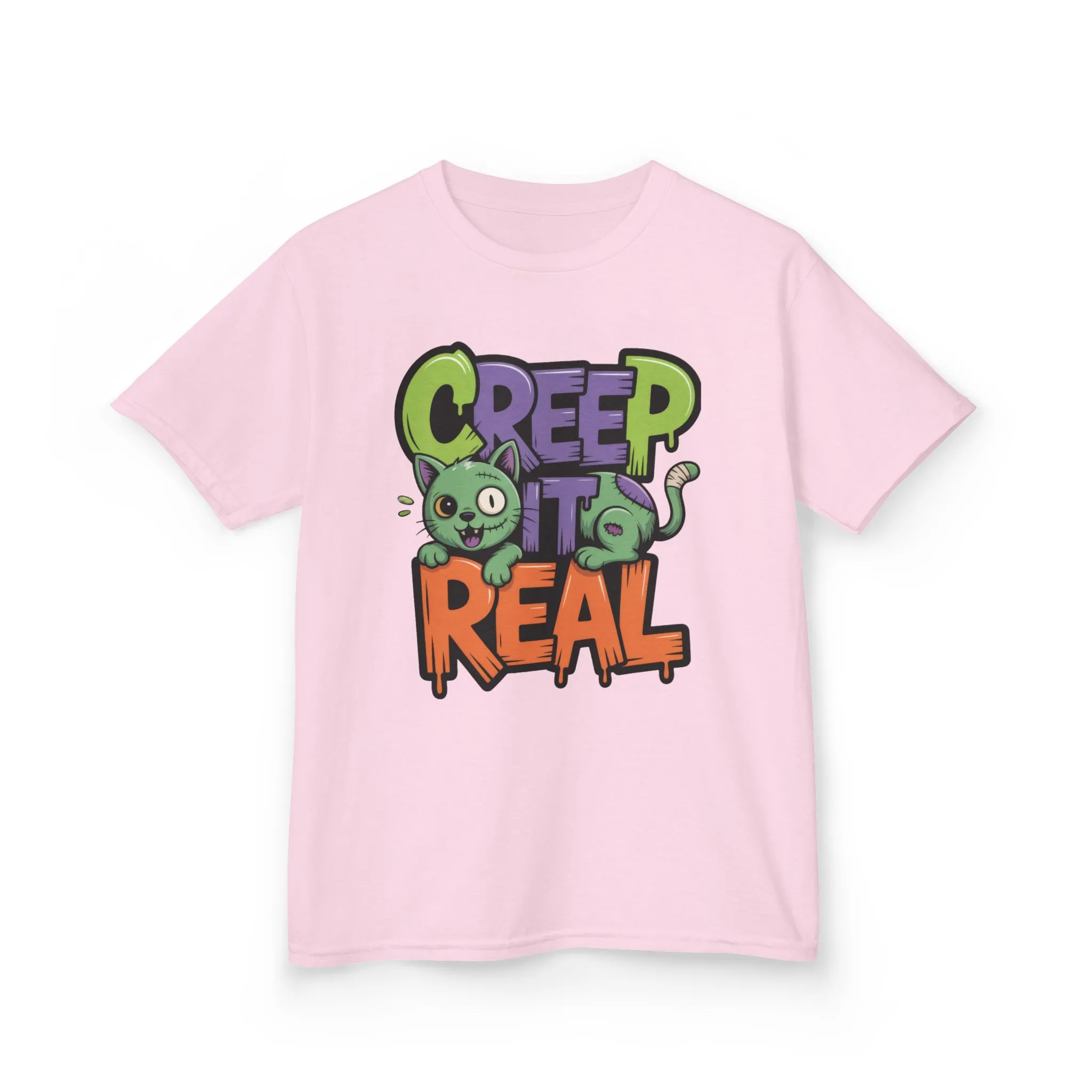 Creep It Real Kids Halloween Shirt, Cute Zombie Cat Graffiti Style T-Shirt for Boys & Girls - Image 22