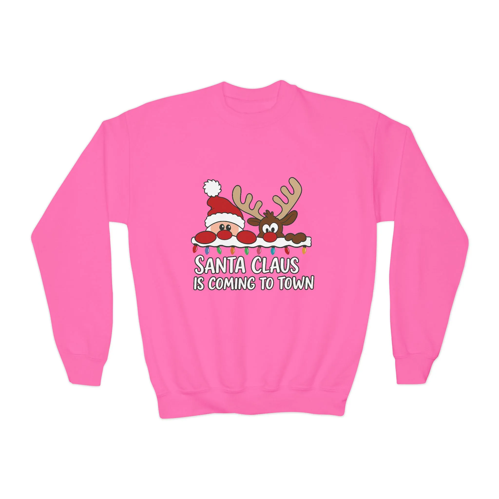 Santa Claus Is Coming to Town Kids Christmas Sweatshirt, Cute Santa - Reindeer Holiday Jumper - Image 13