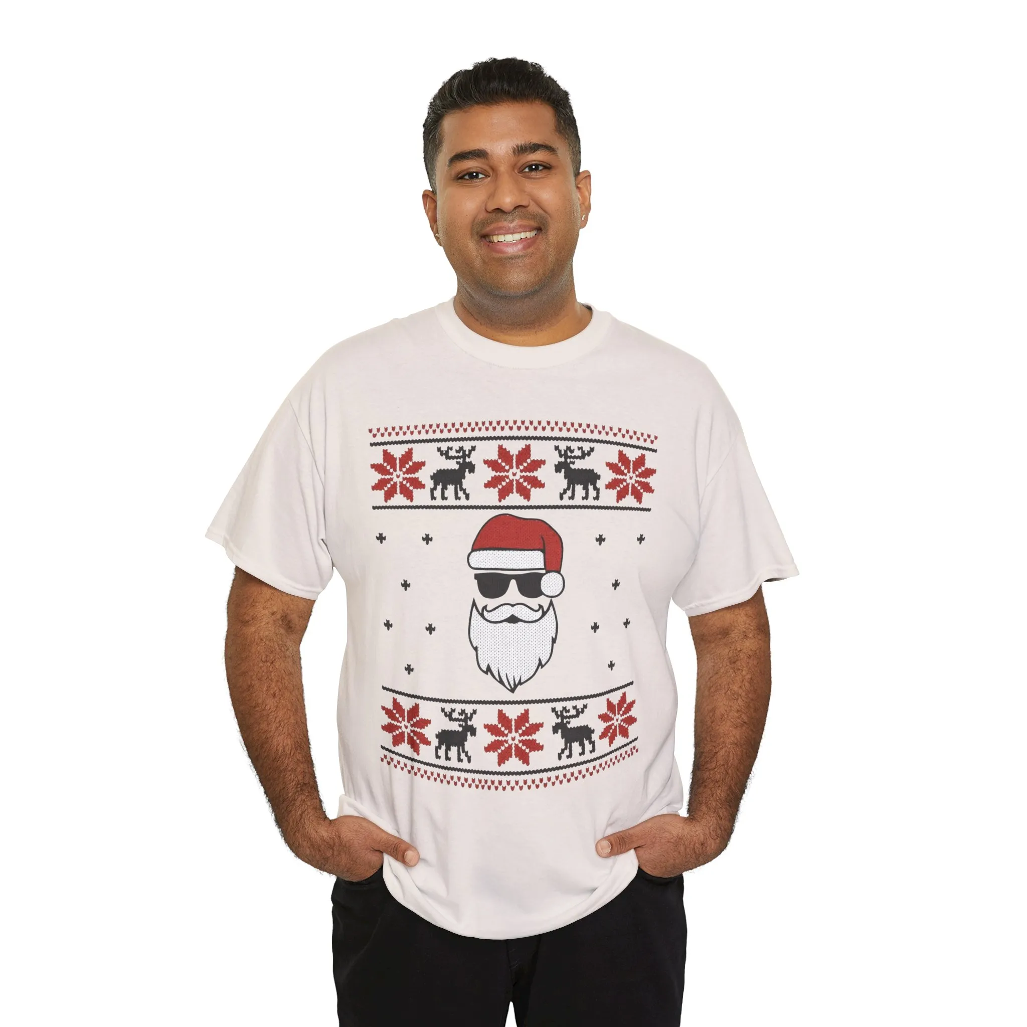 Cool Santa Men's T-Shirt, Funny Christmas Tee, Retro Knit Pattern Holiday Shirt - Image 9