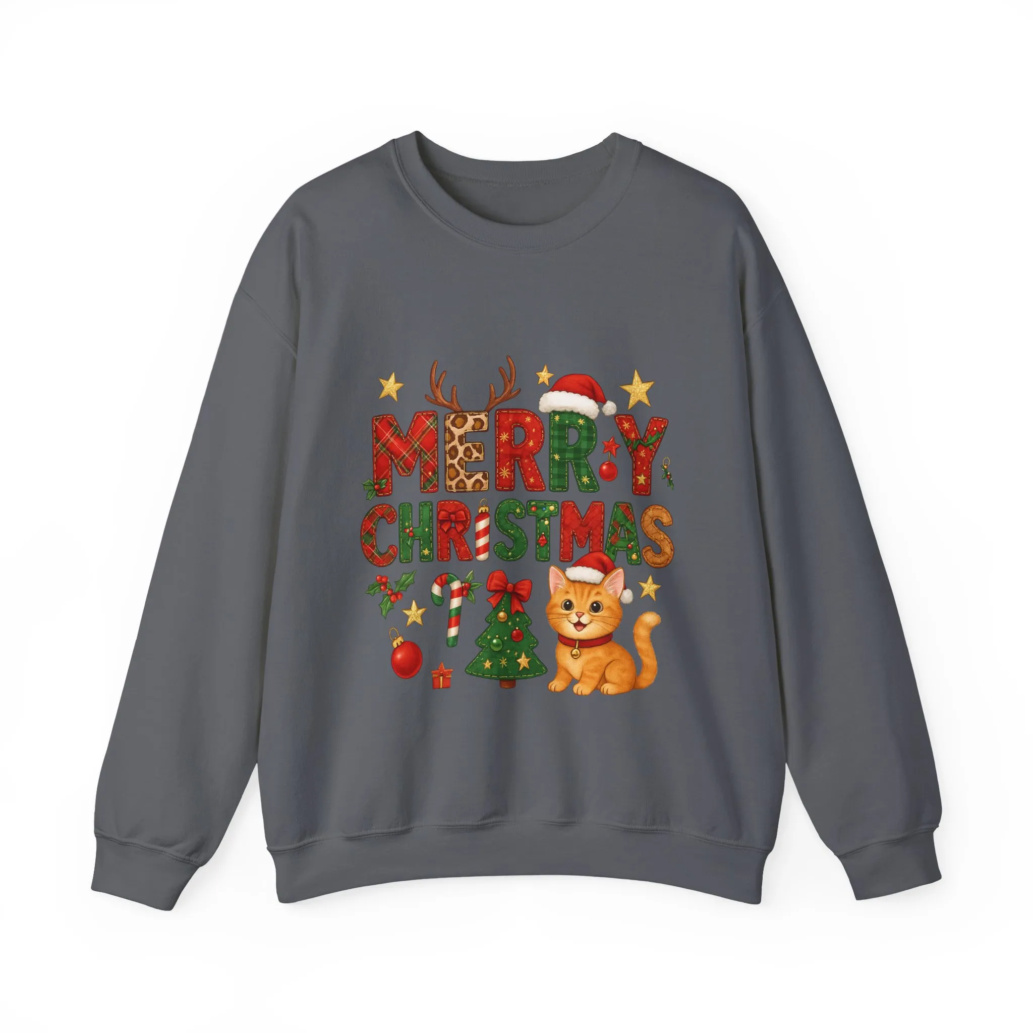 Women's Merry Christmas Cat Sweatshirt, Cozy Holiday Cat Lover Pullover, Women's Heavy Blend™ Crewneck Sweatshirt - Image 10
