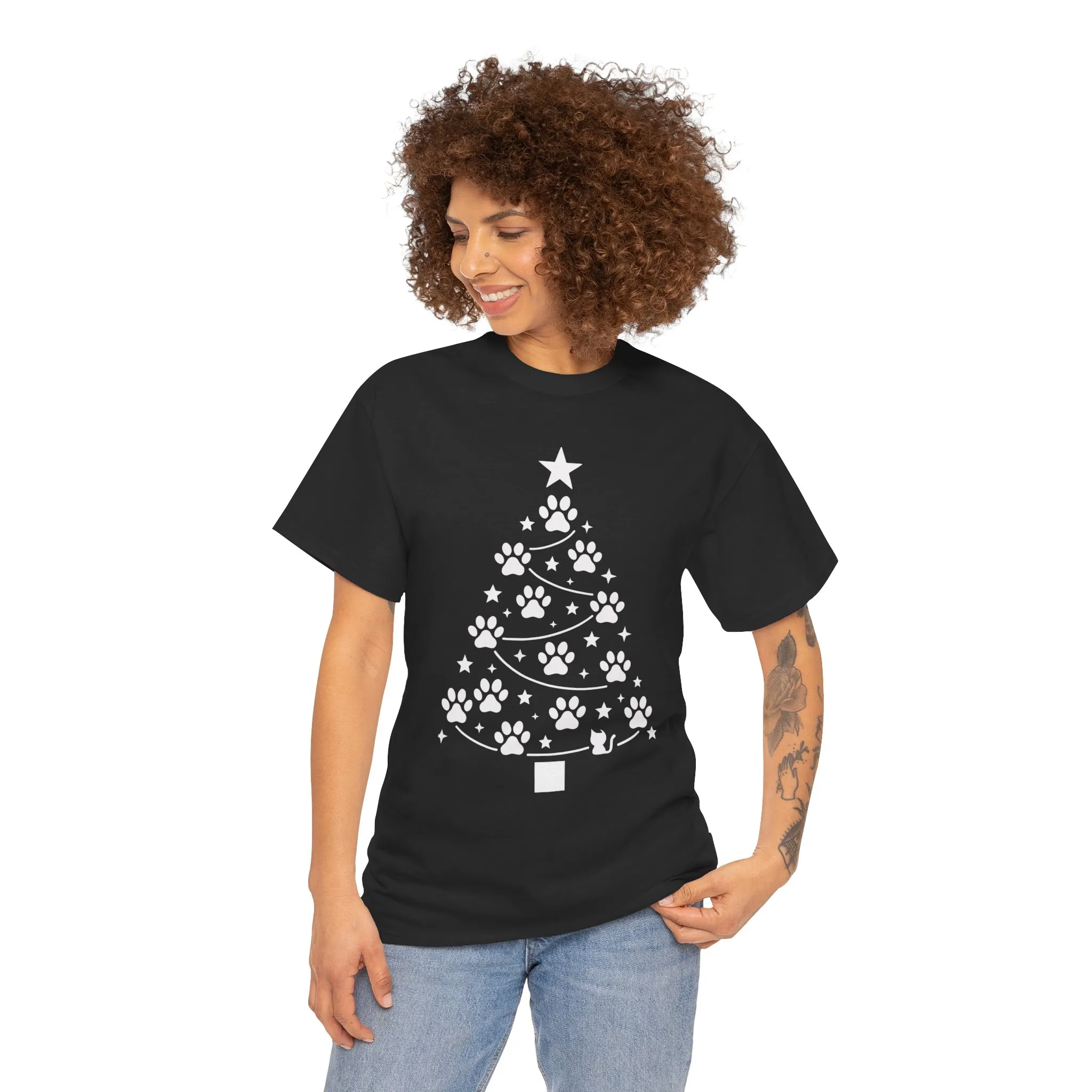 Paw Christmas Tree Women's T-Shirt, Pet Lover Holiday Tee - Image 2