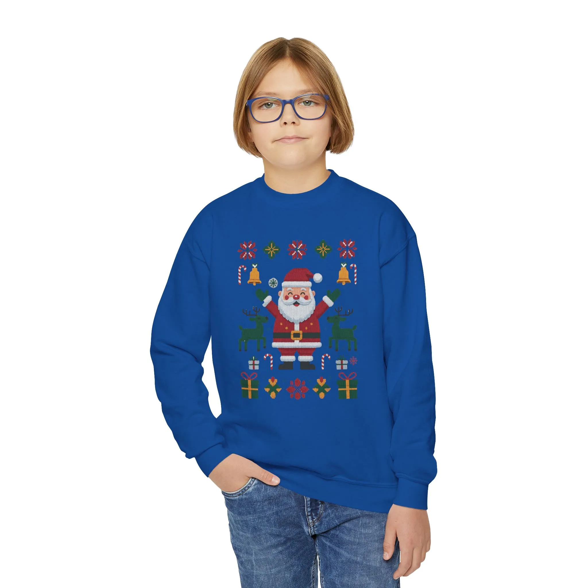 Kids Santa Christmas Sweatshirt, Cute Reindeer Holiday Jumper, Classic Christmas Sweater for Girls - Image 15