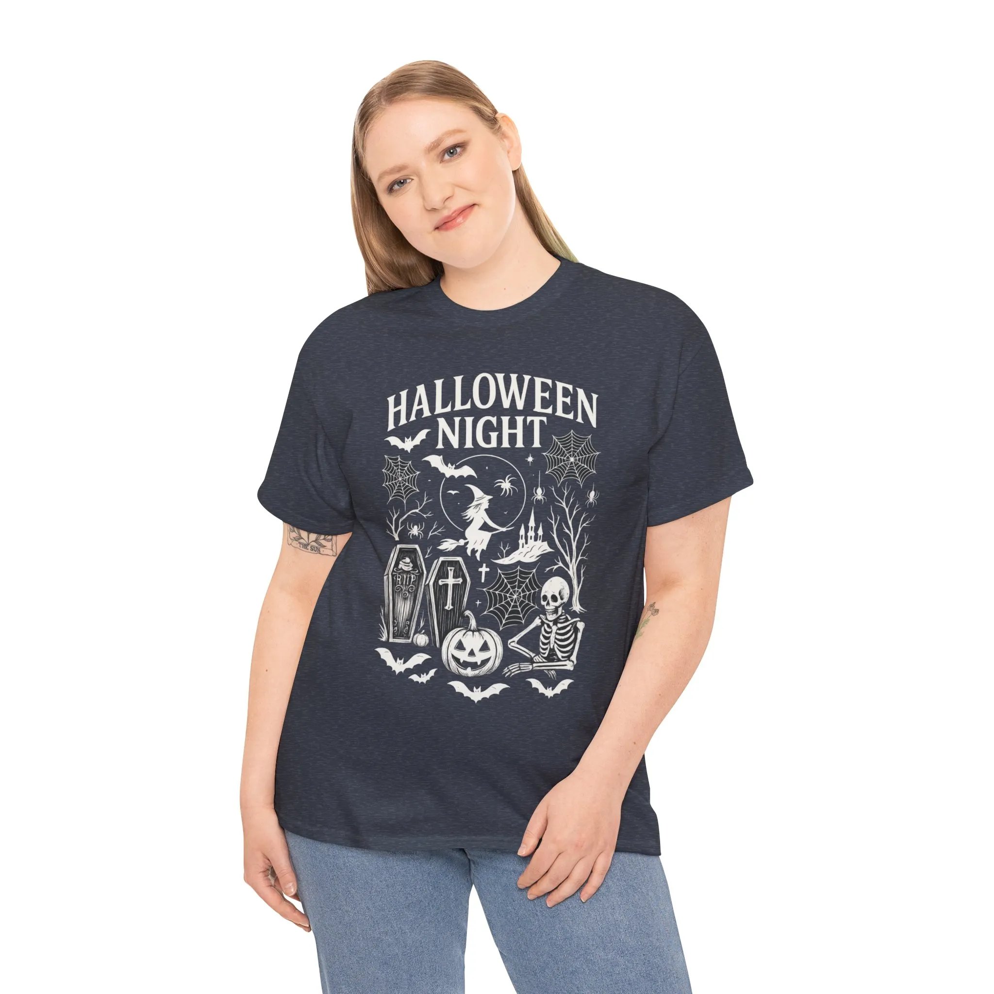 Halloween Night Women's T-Shirt, Gothic Witch Skeleton Pumpkin Tee, Spooky Scary Shirt for Halloween Party - Image 15