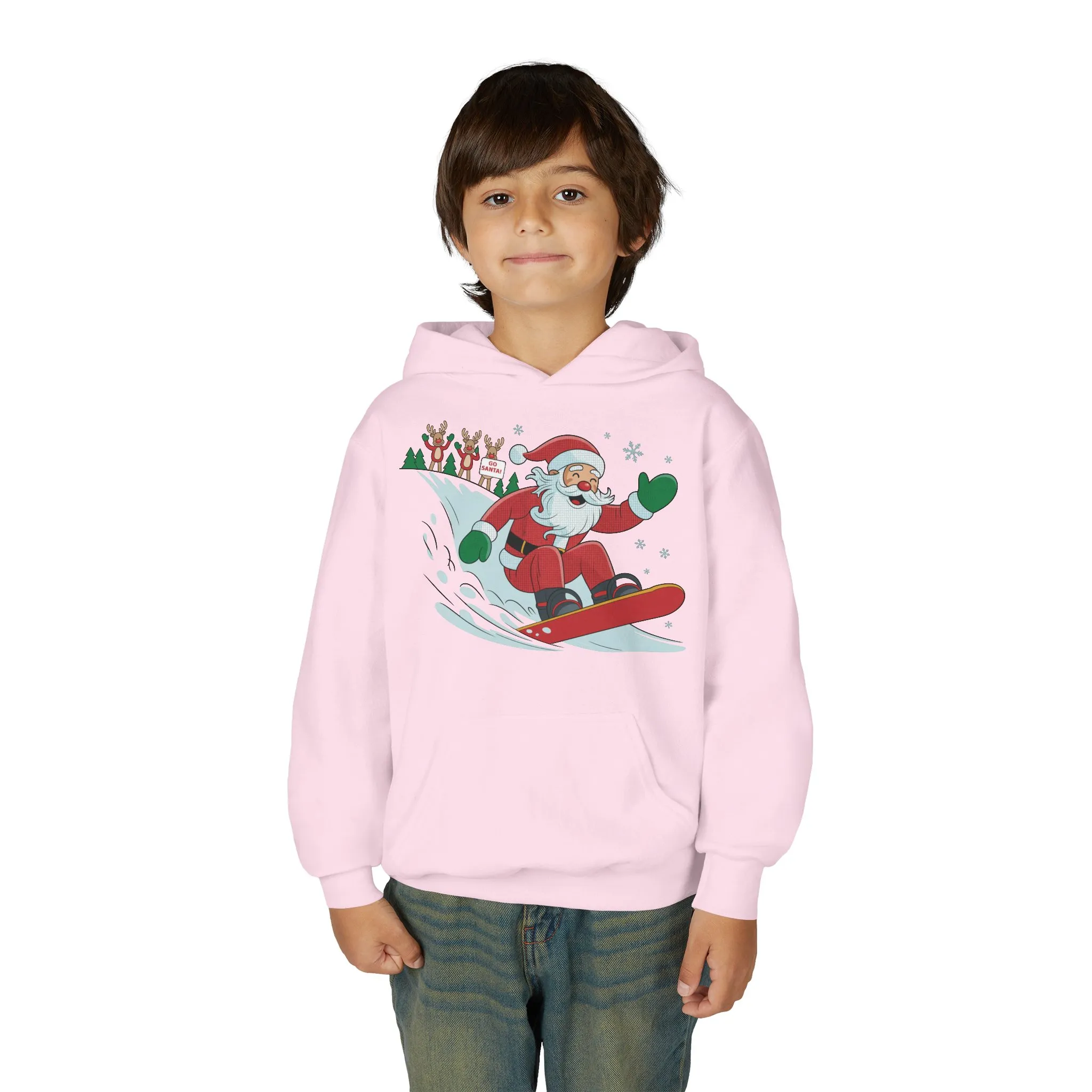 Go Santa Snowboarding Christmas Hoodie, Funny Santa - Reindeer Holiday Hoodie for Kids, Cute Winter Sports Christmas Sweatshirt - Image 27