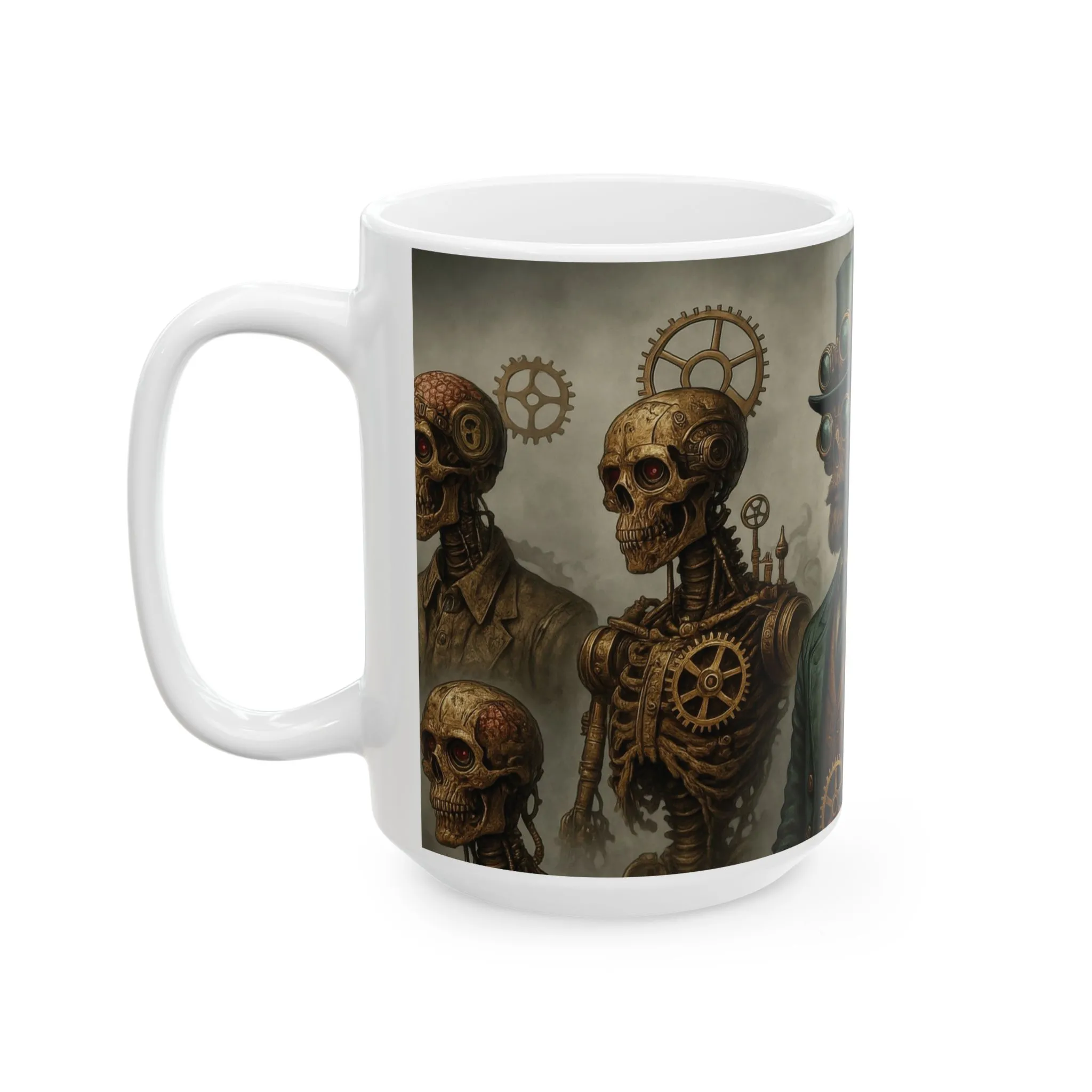 Steampunk Zombie Coffee Mug, Gothic Industrial Steam Era Design, Mechanical Skull Wrap Mug Gift for Him, Ceramic Mug, (15oz) - Image 3