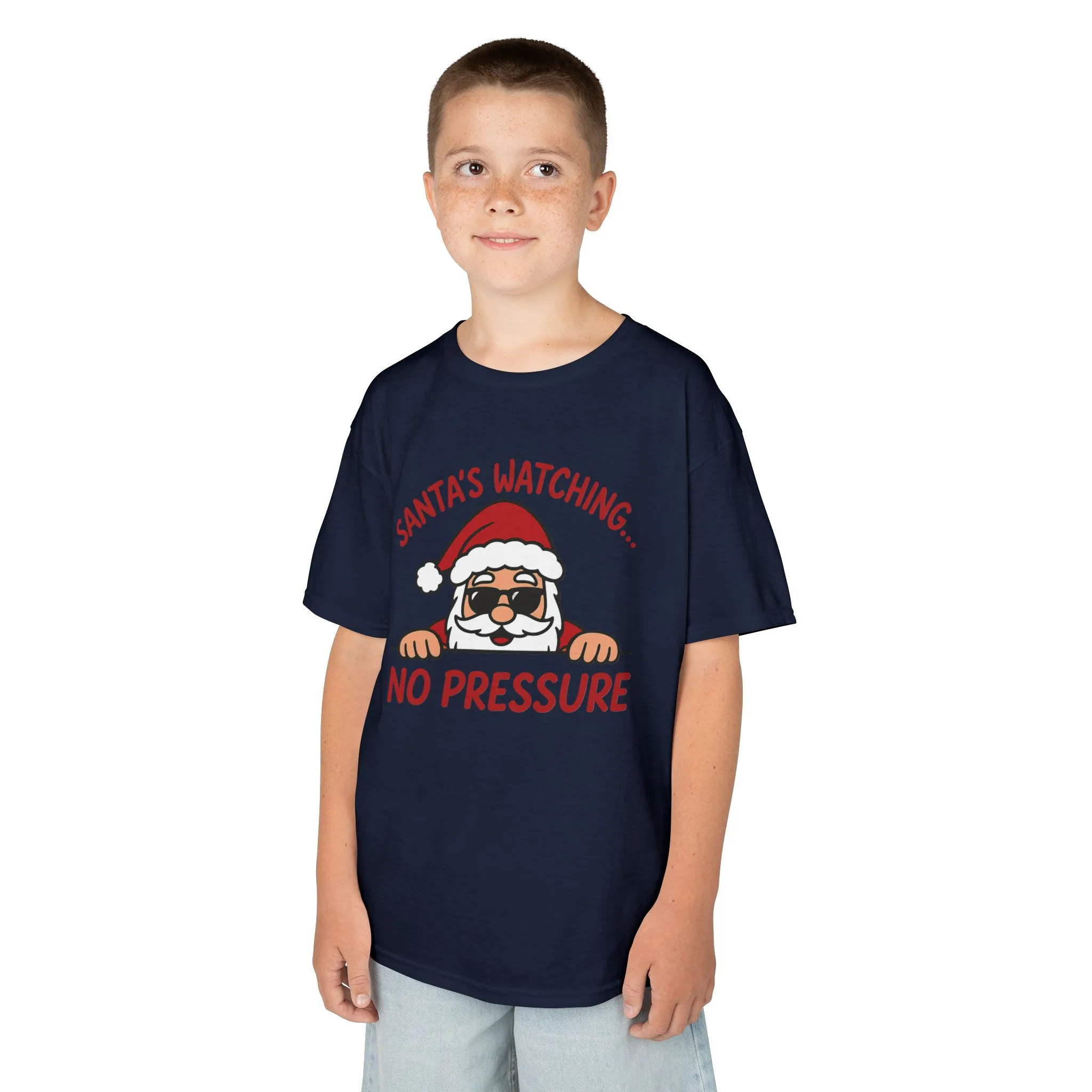 Santa's Watching No Pressure Kids Christmas T-Shirt, Funny Holiday Tee for Youth - Image 18