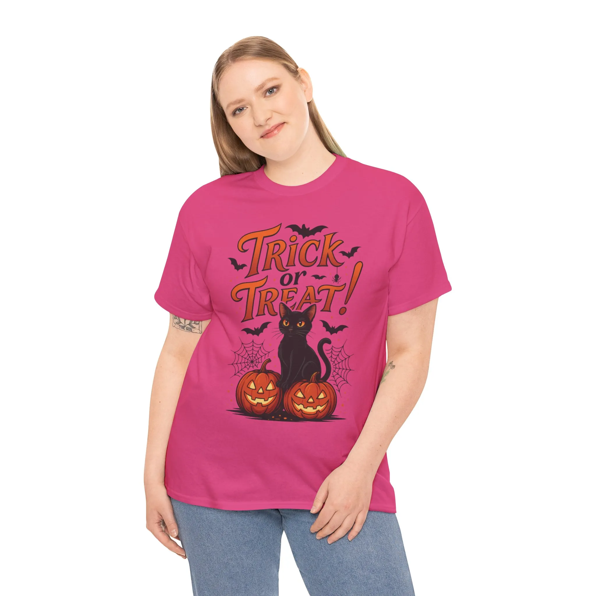 Trick or Treat Black Cat Halloween T-Shirt for Women, Spooky Cute Pumpkin Cat Tee, Fall Halloween Outfit Gift, Vintage Witchy Top - Image 27