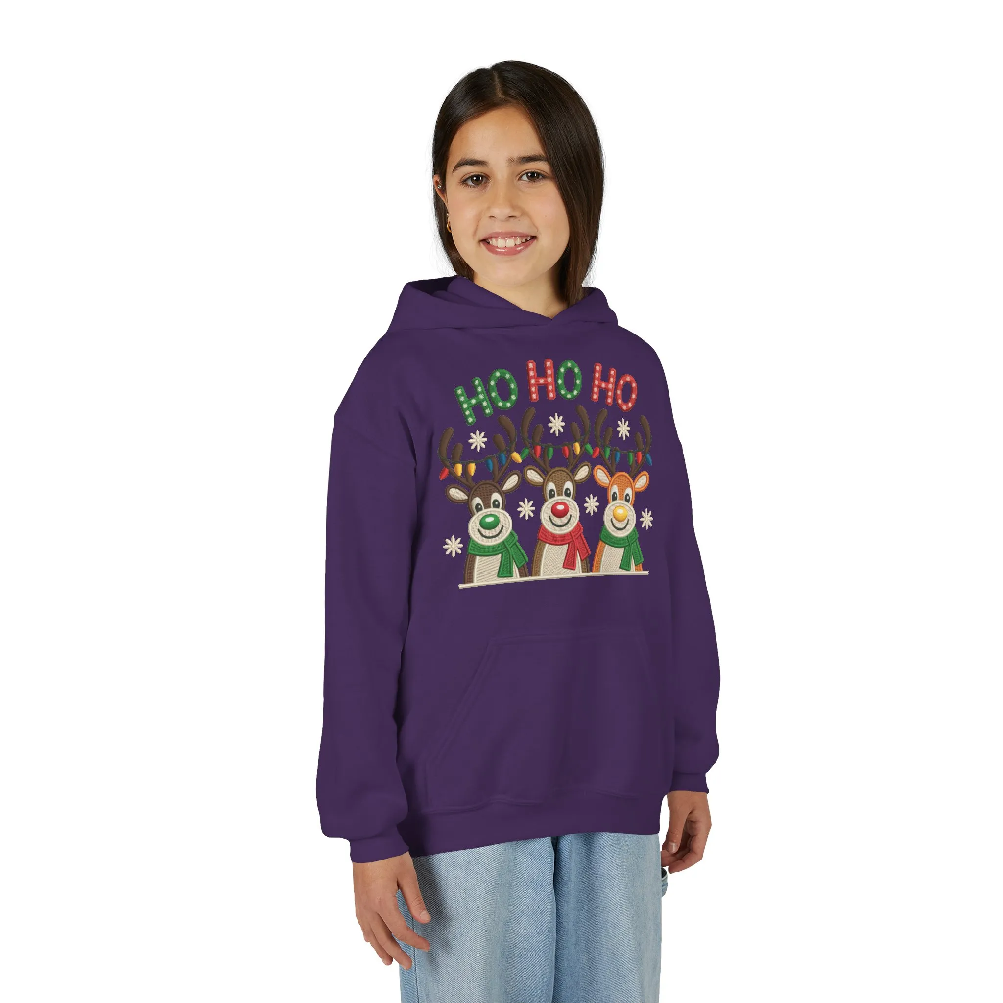 Ho Ho Ho Reindeer Hoodie for Girls, Cute Christmas Holiday Kids Pullover, Youth Hooded Sweatshirt - Image 21