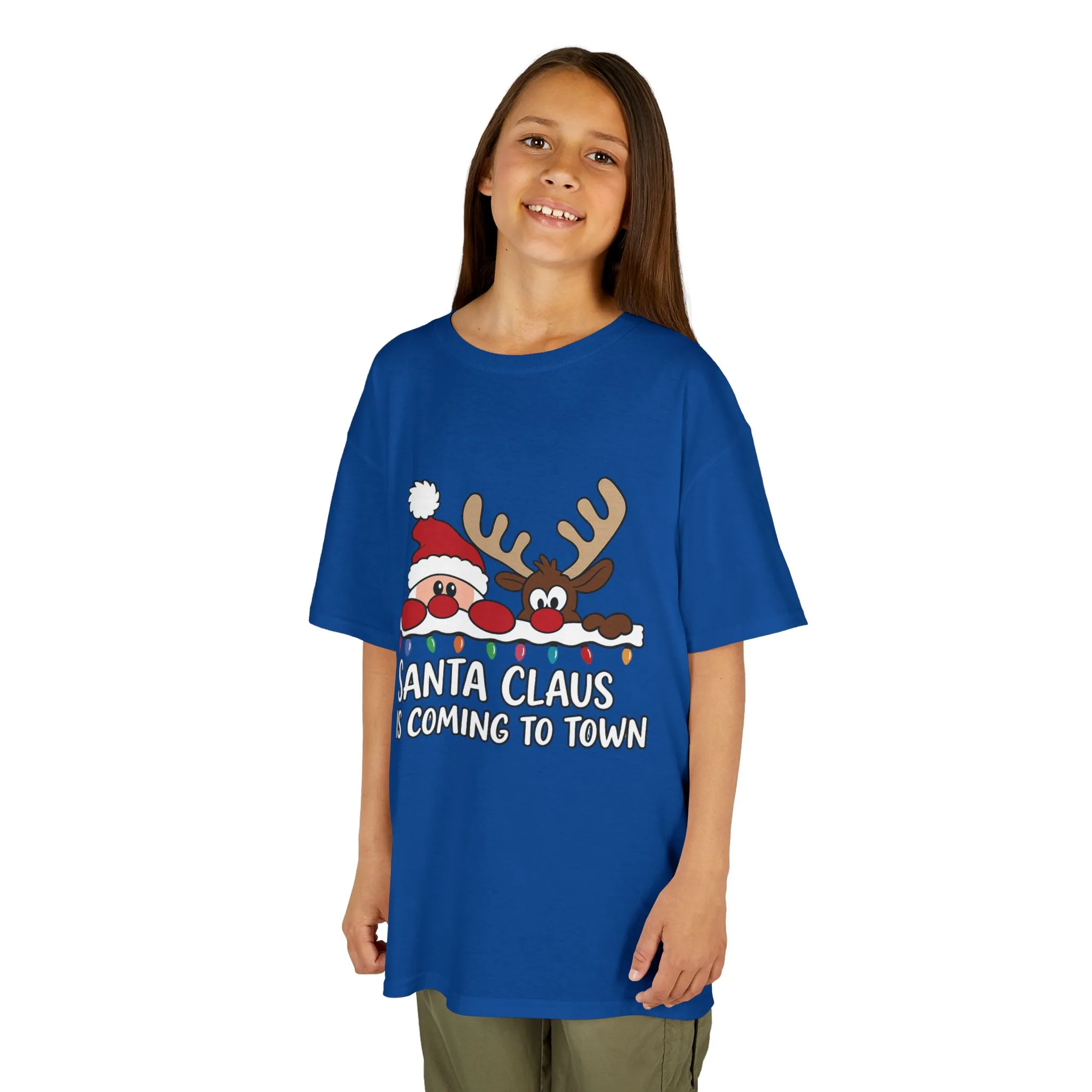 Santa Claus Is Coming to Town Kids Christmas T-Shirt, Cute Reindeer - Santa Holiday Tee - Image 12